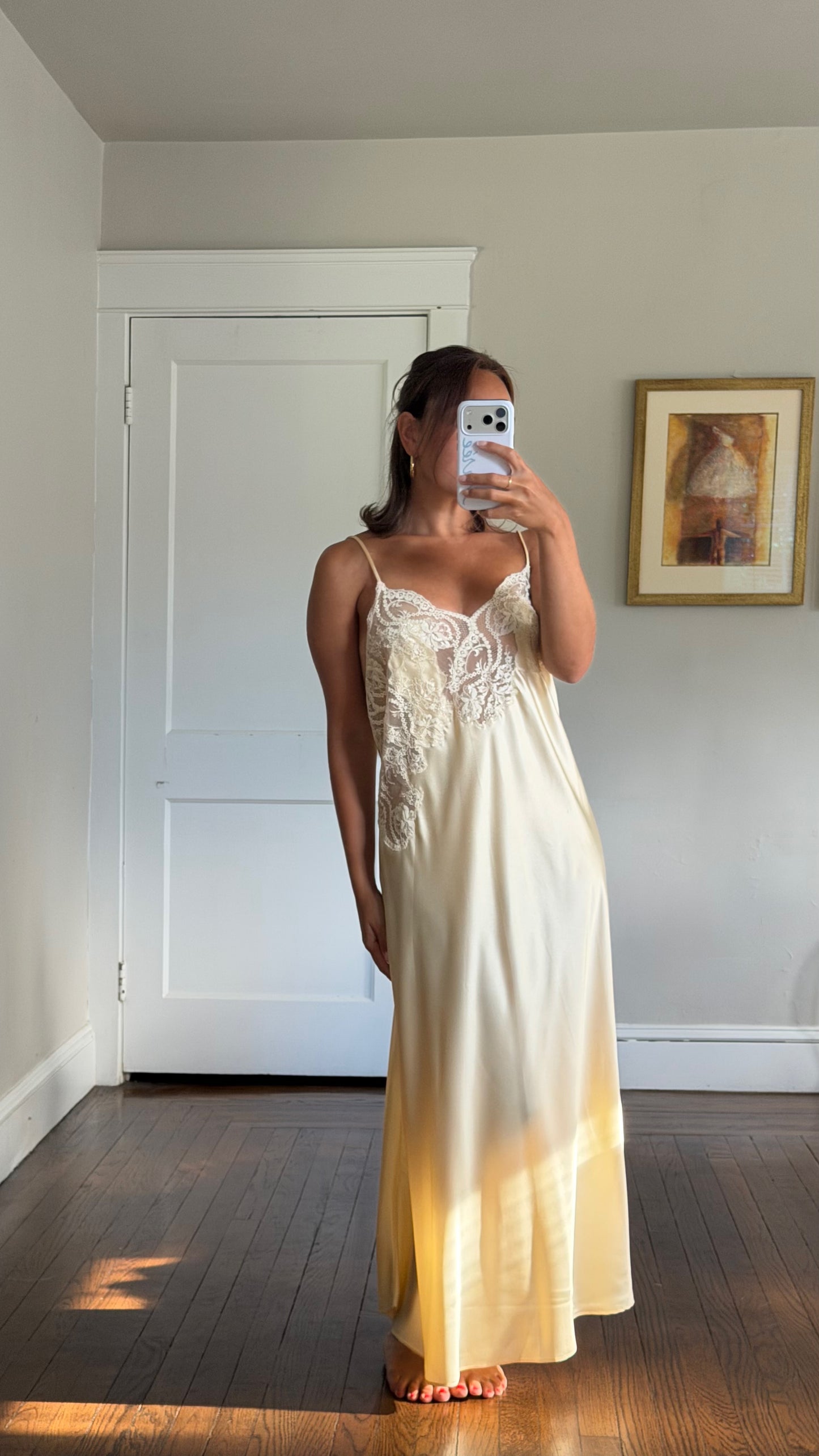 Rare Butter Yellow Lace Backless Slip Dress