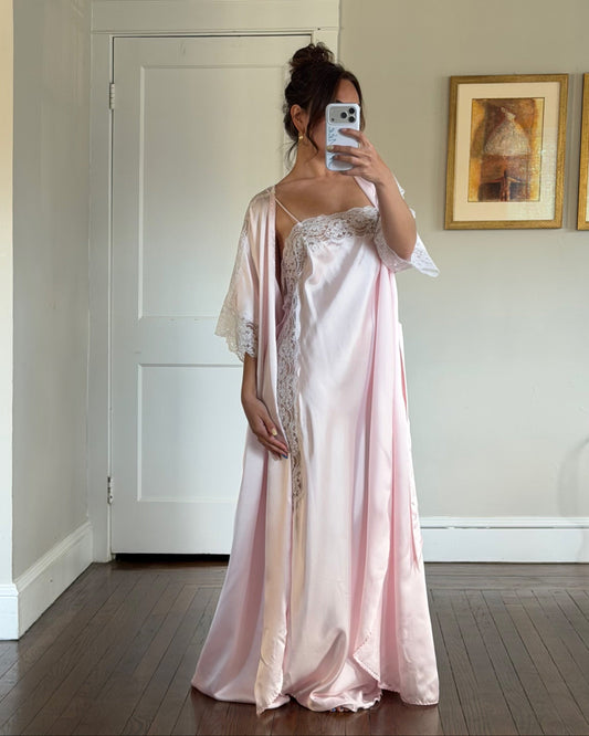 Pink & White Lace Detail Peignoir Set
