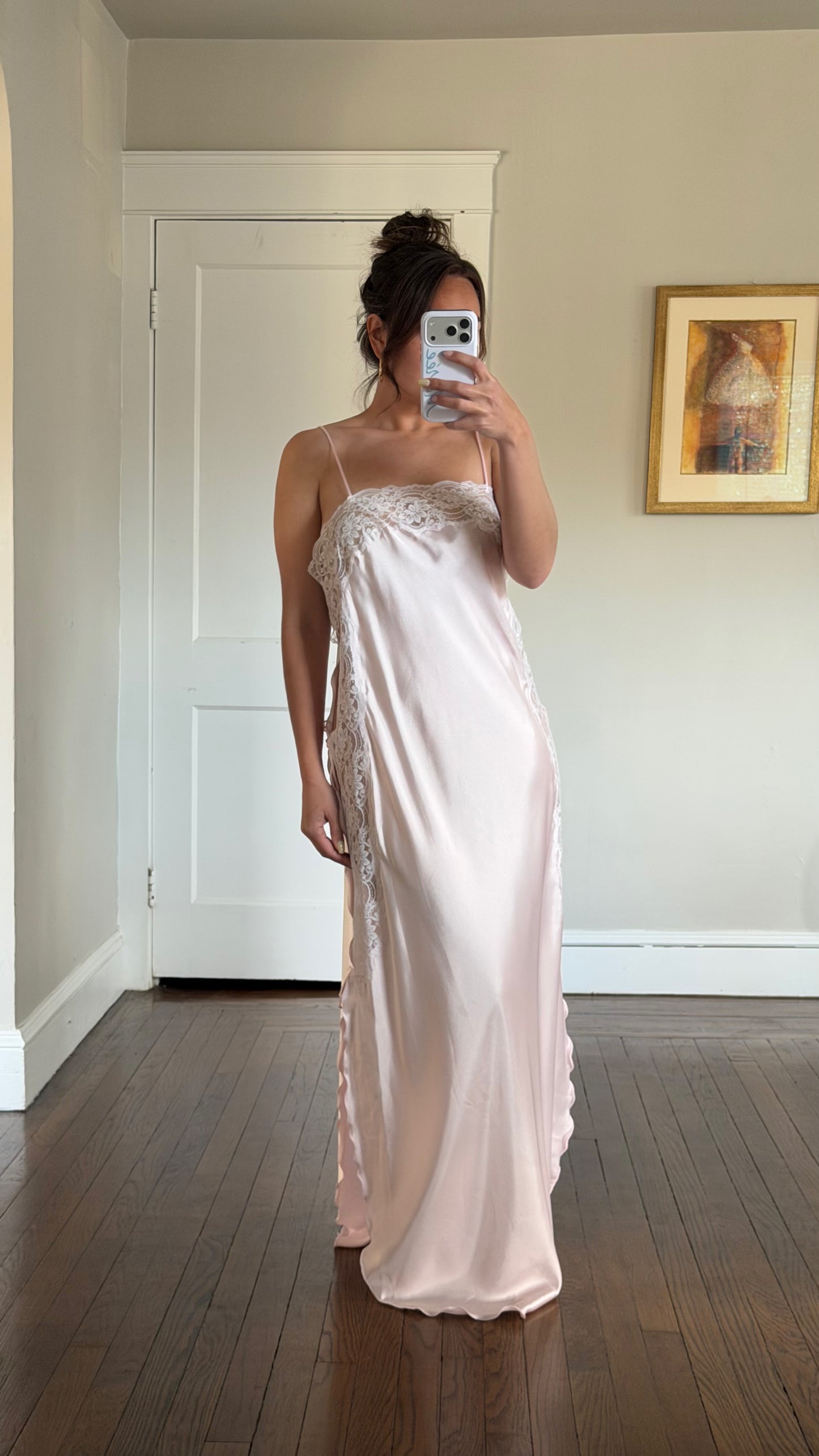 Pink & White Lace Detail Peignoir Set
