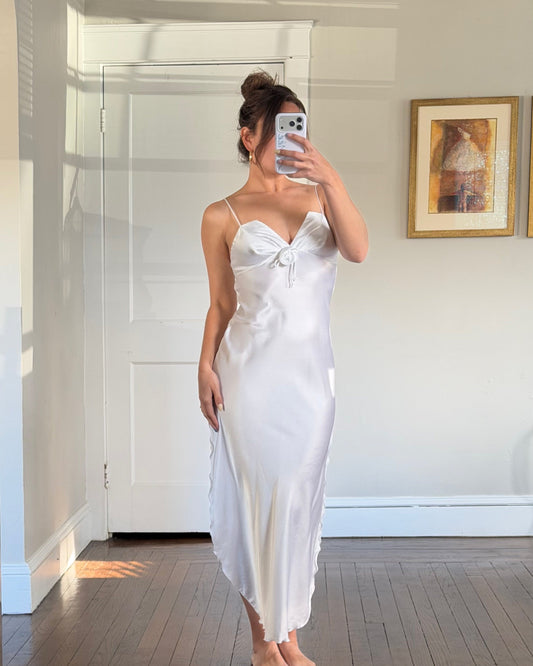 White Slip Dress with Rosette