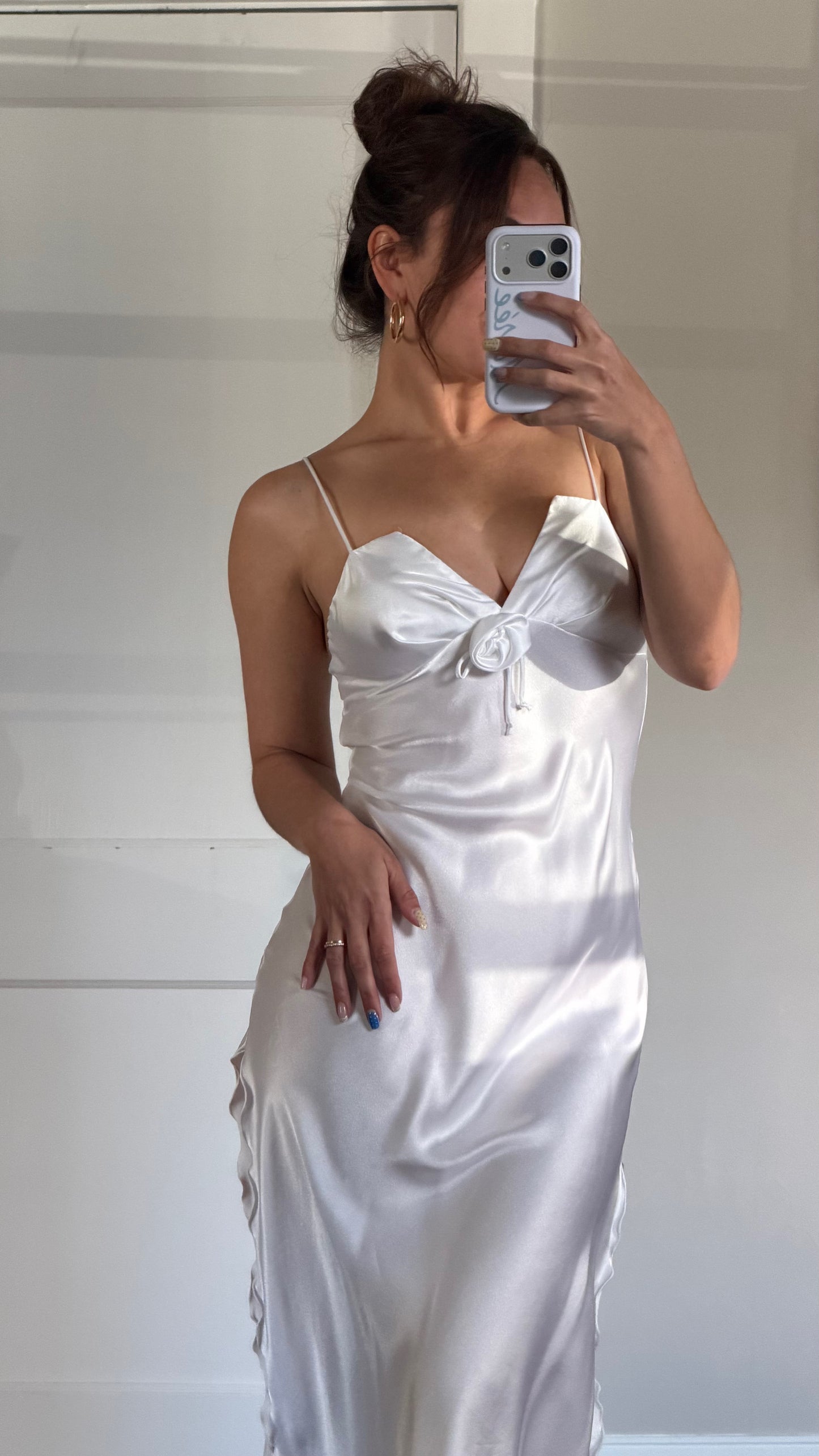 White Slip Dress with Rosette