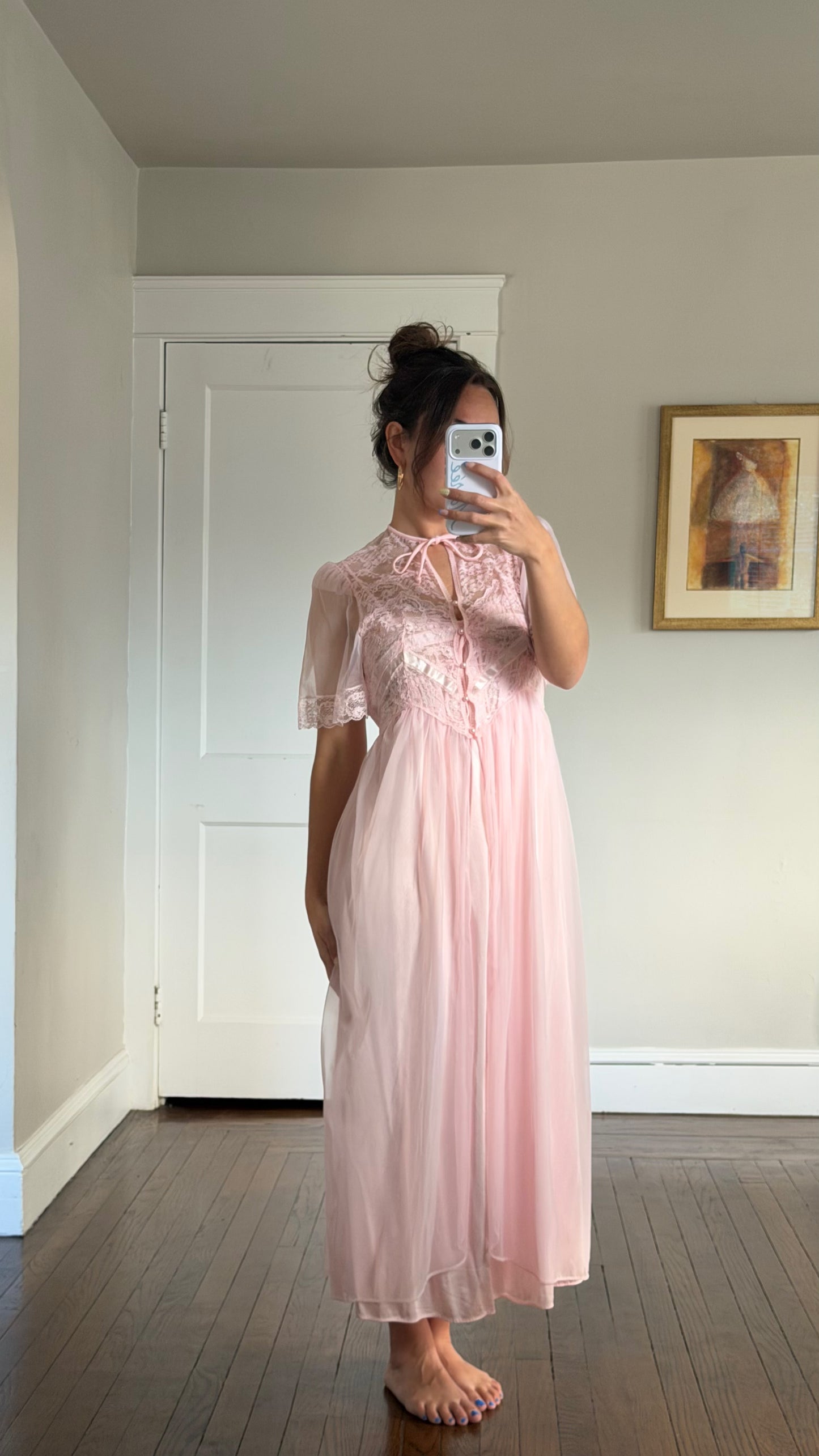 Pink Lace & Ribbon Detail Peignoir Set