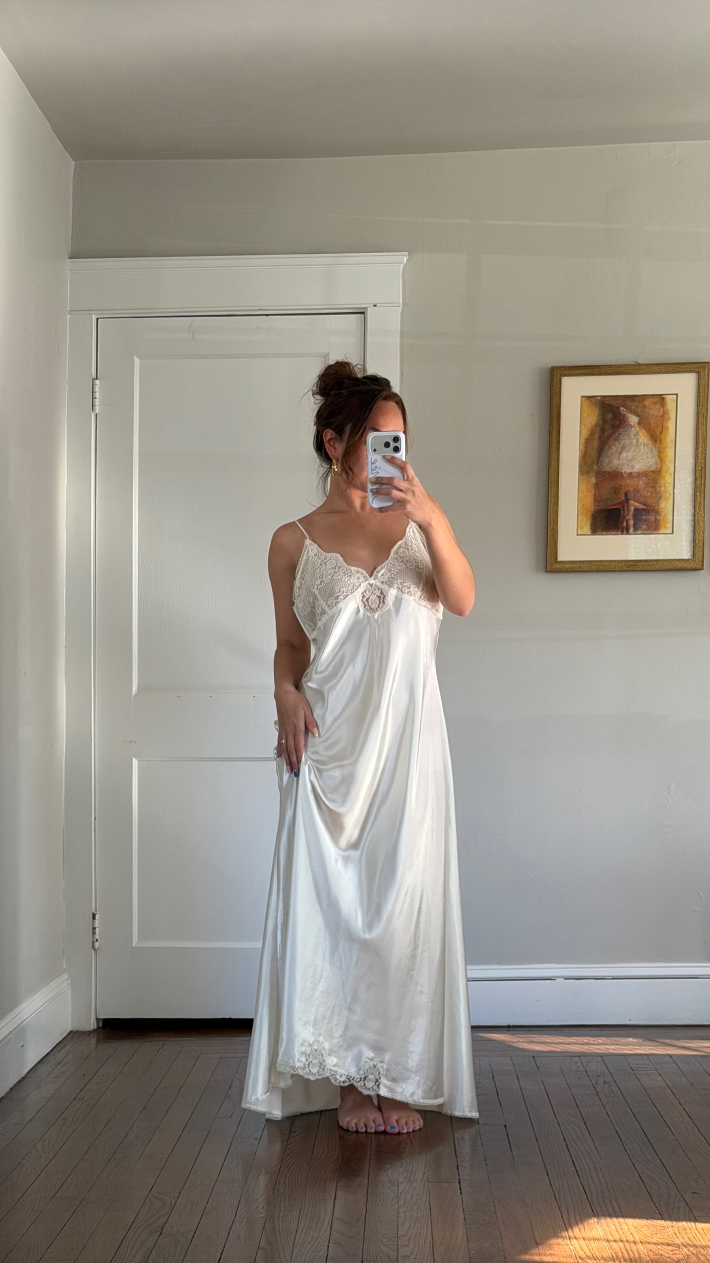 Lace Detail Ivory Slip Dress