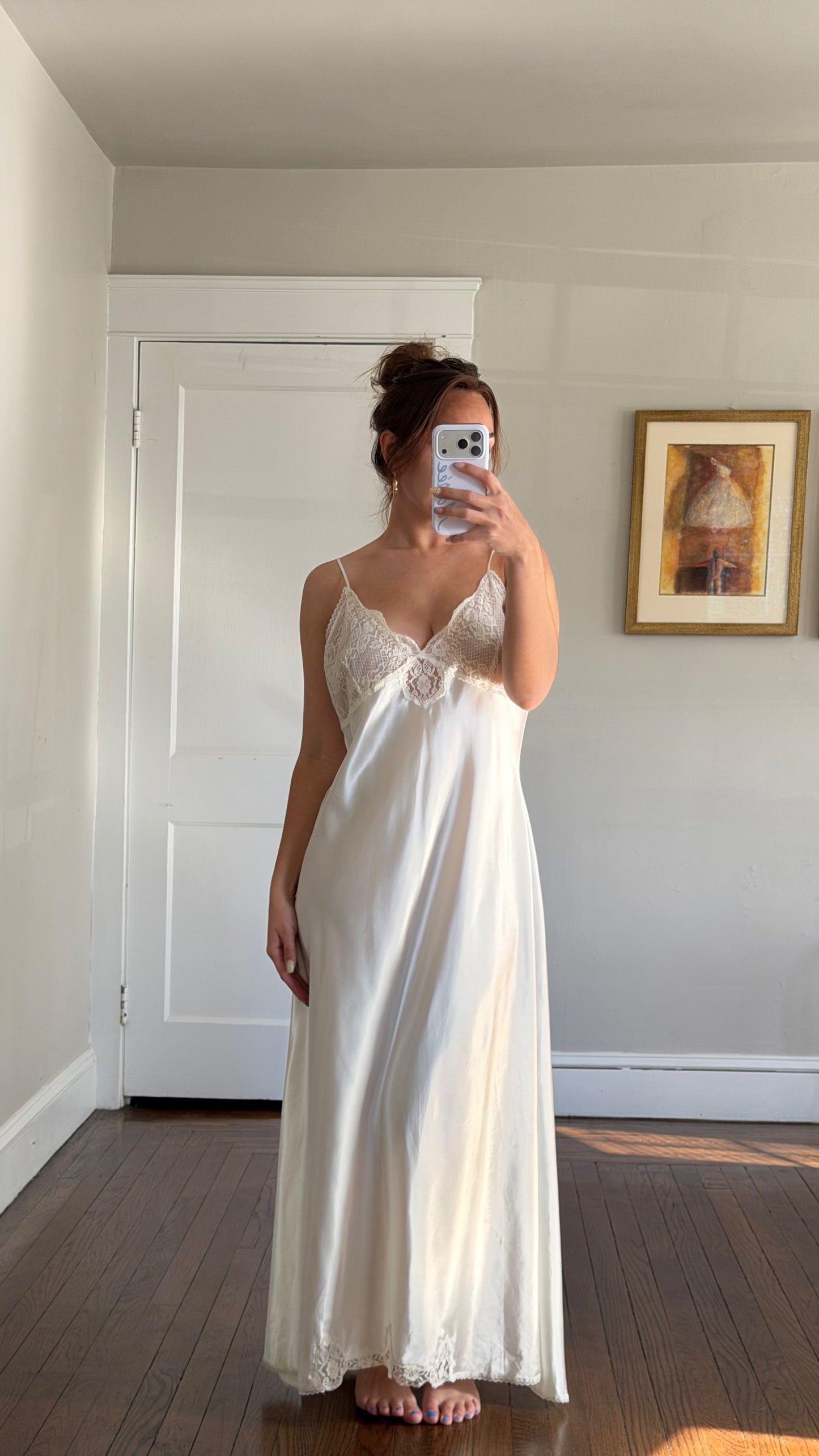 Lace Detail Ivory Slip Dress