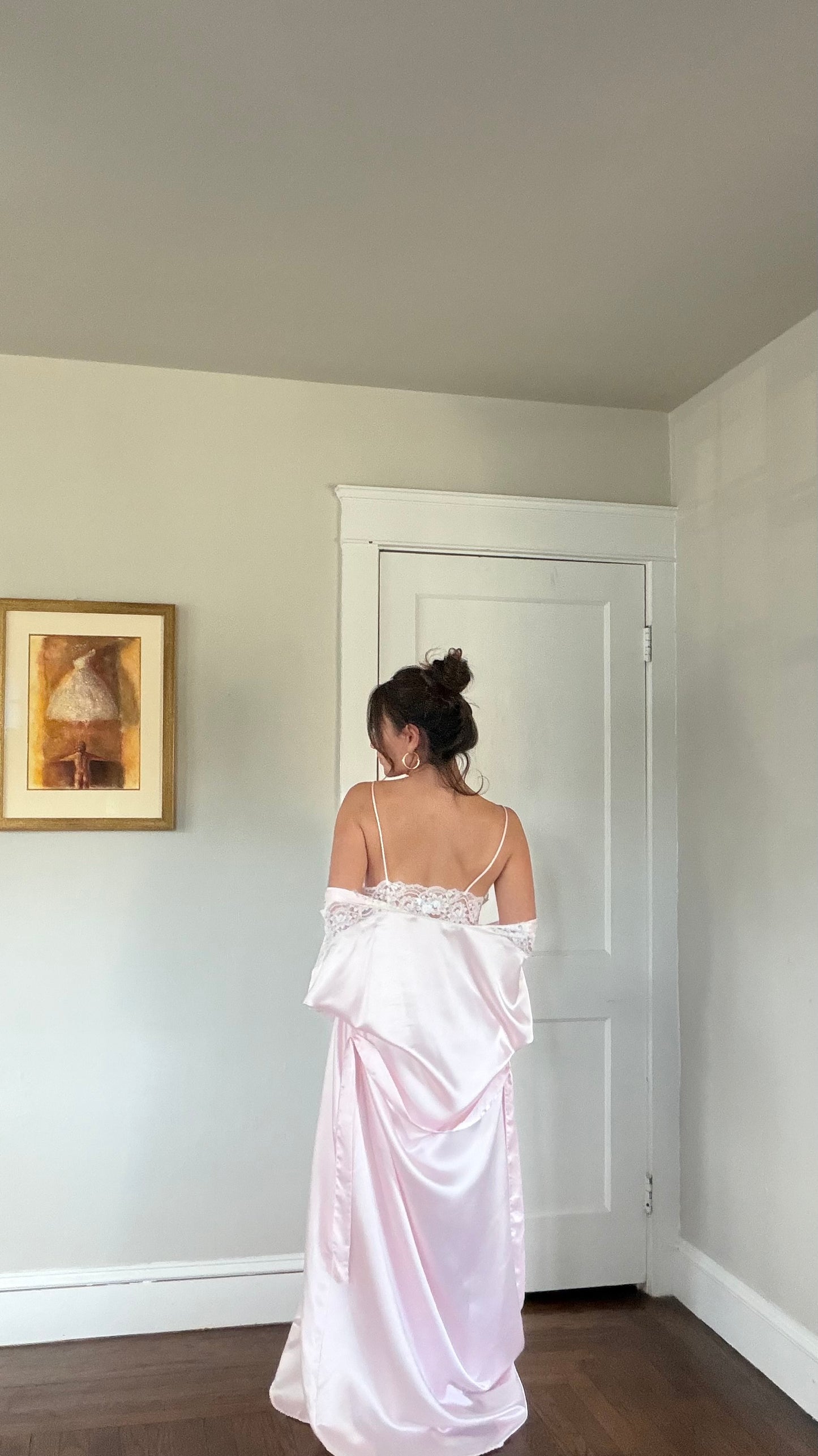 Pink & White Lace Detail Peignoir Set