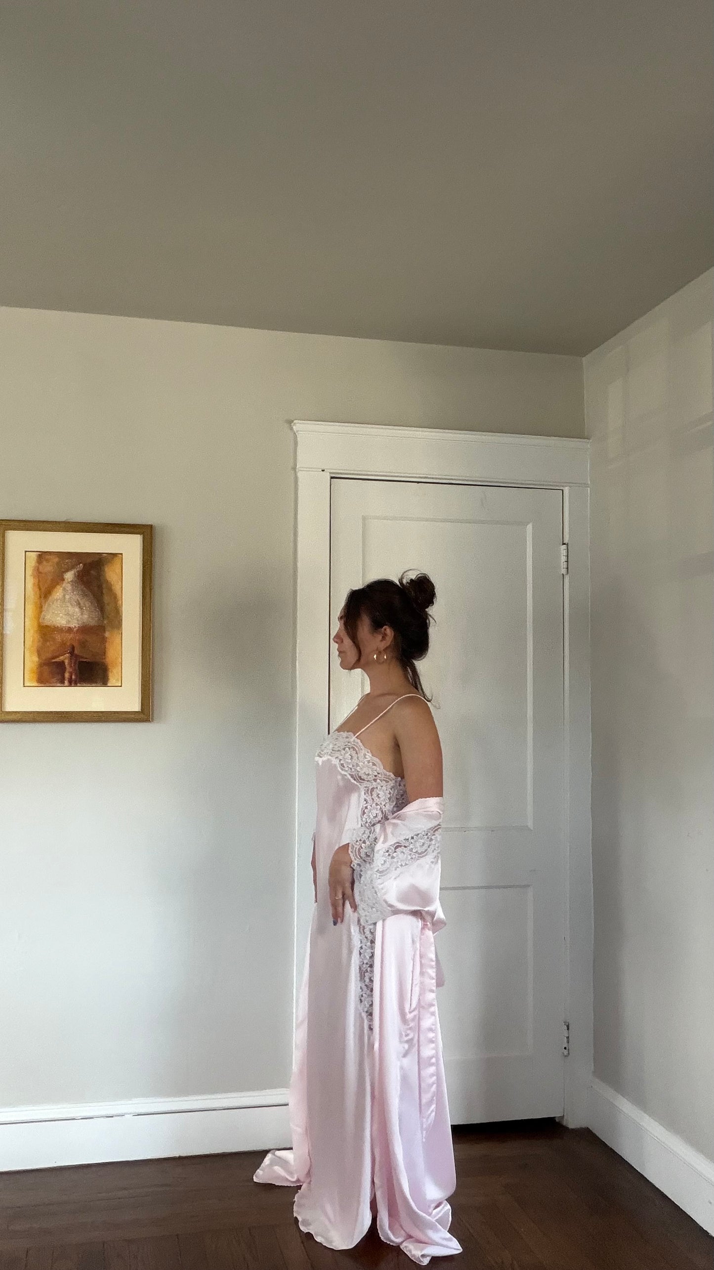 Pink & White Lace Detail Peignoir Set