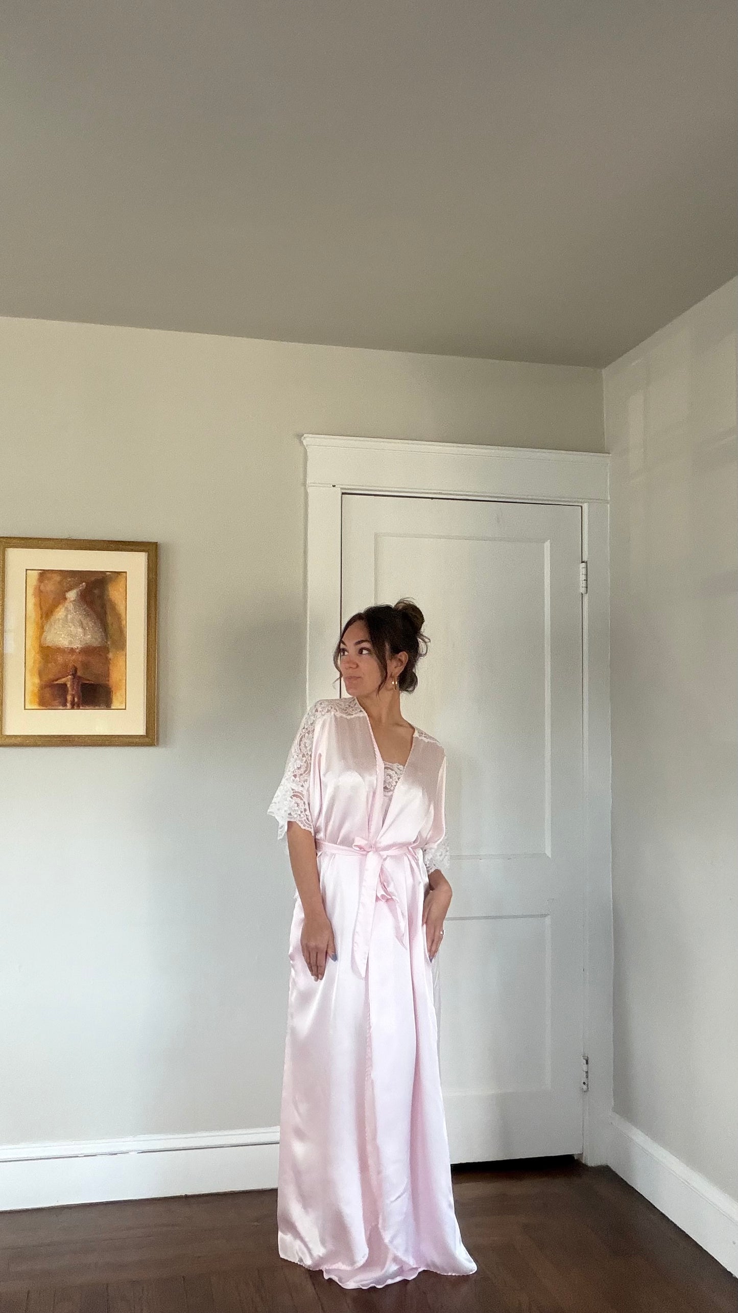 Pink & White Lace Detail Peignoir Set