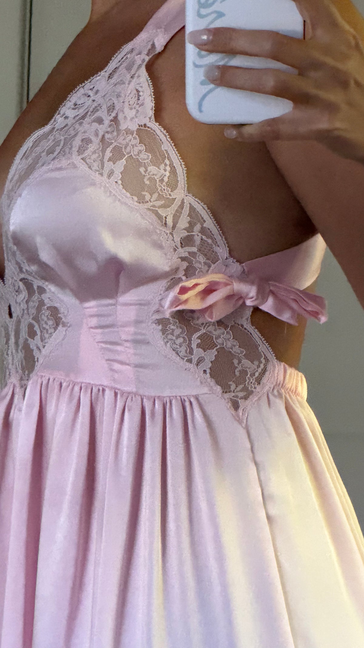 Pink Bow Detail Cross-Back Maxi Slip