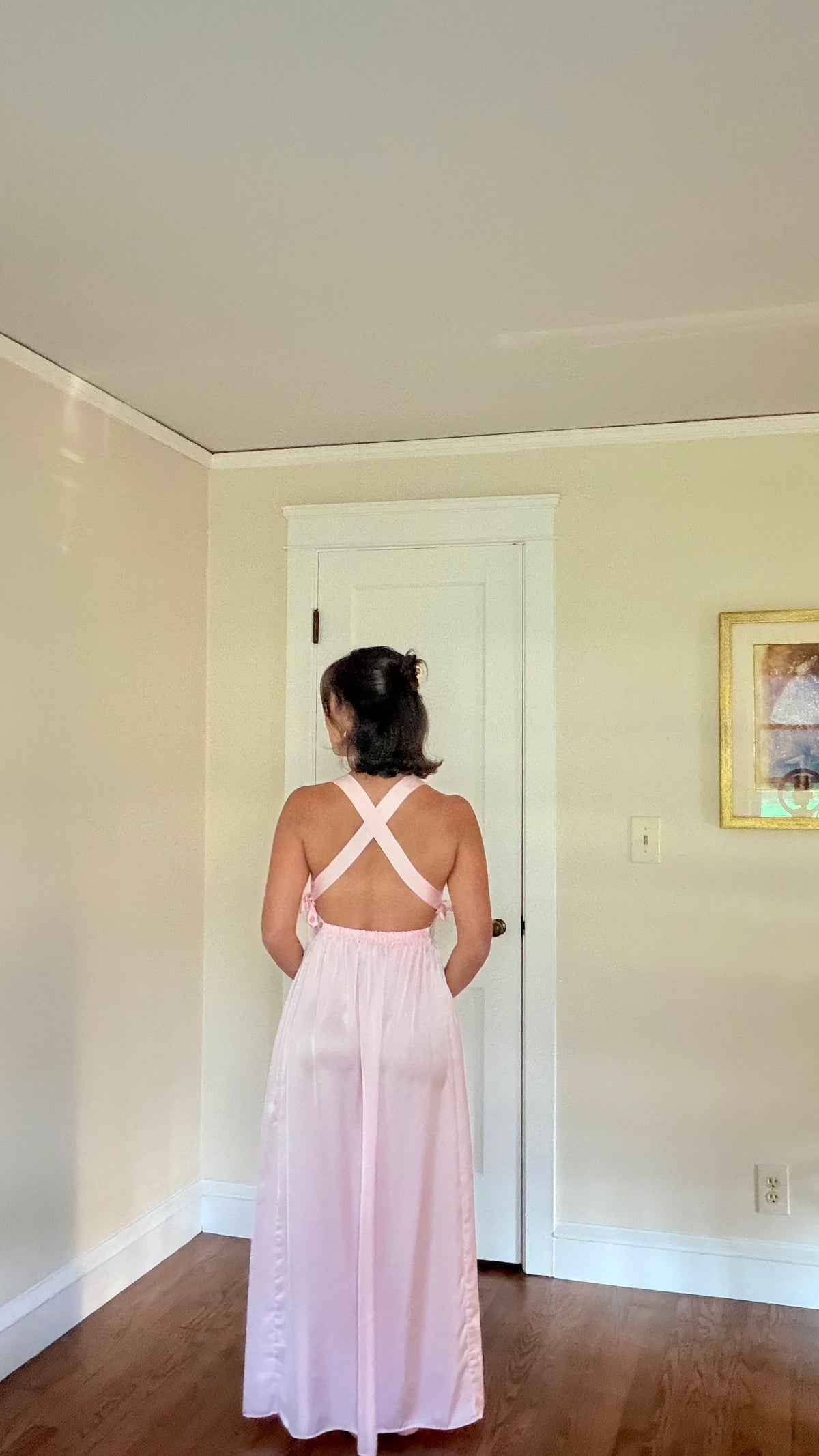 Pink Bow Detail Cross-Back Maxi Slip