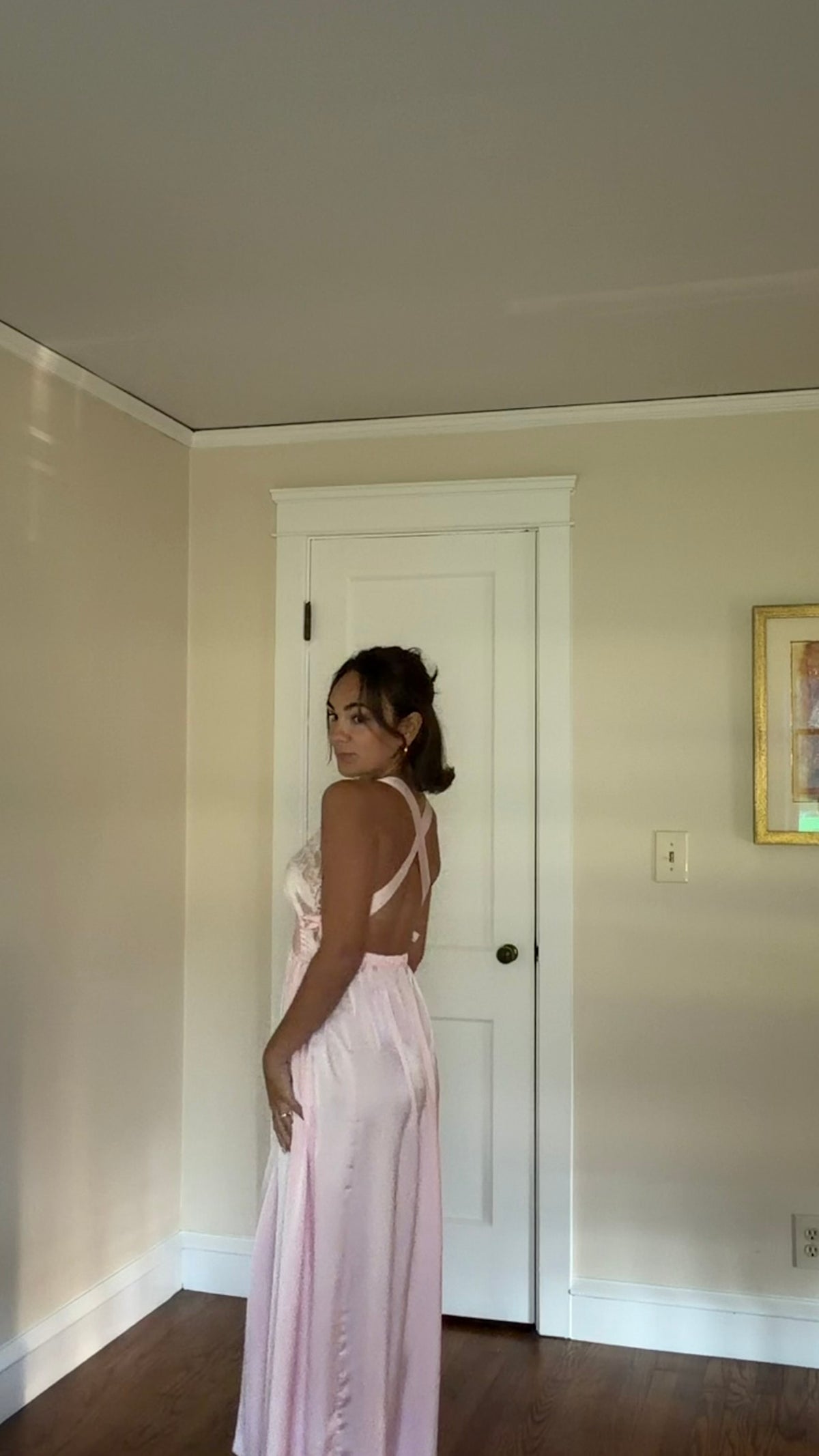 Pink Bow Detail Cross-Back Maxi Slip