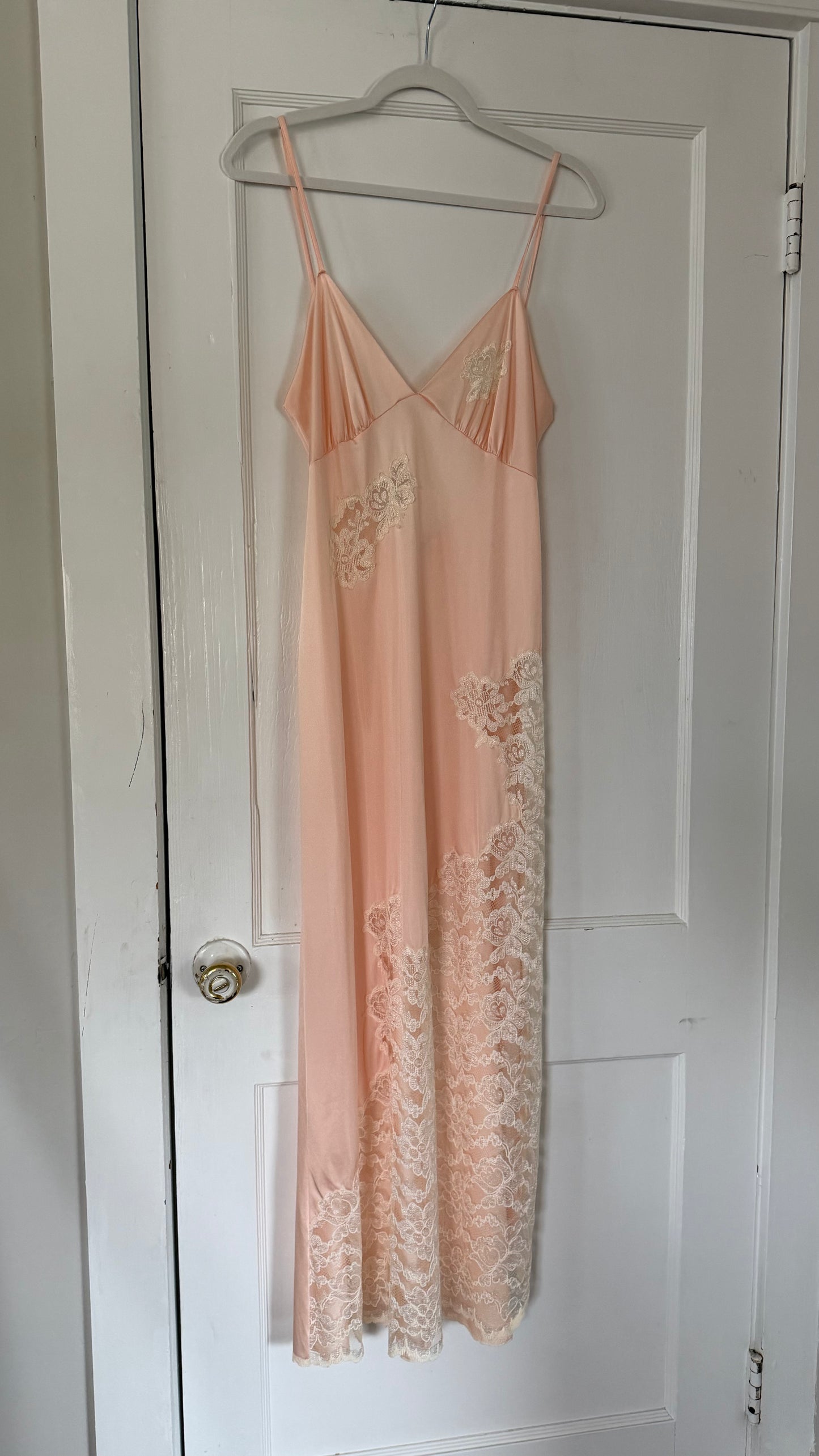 Low Back Peachy Pink Slip with Ivory Lace Detail