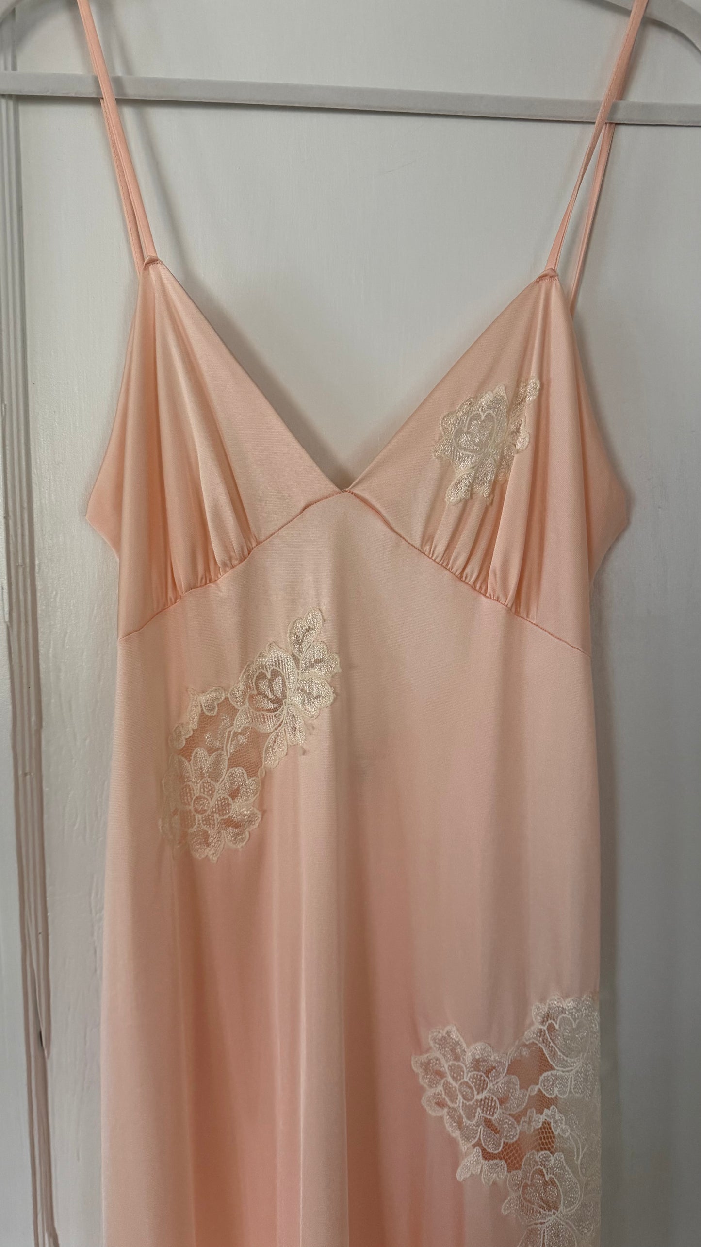 Low Back Peachy Pink Slip with Ivory Lace Detail