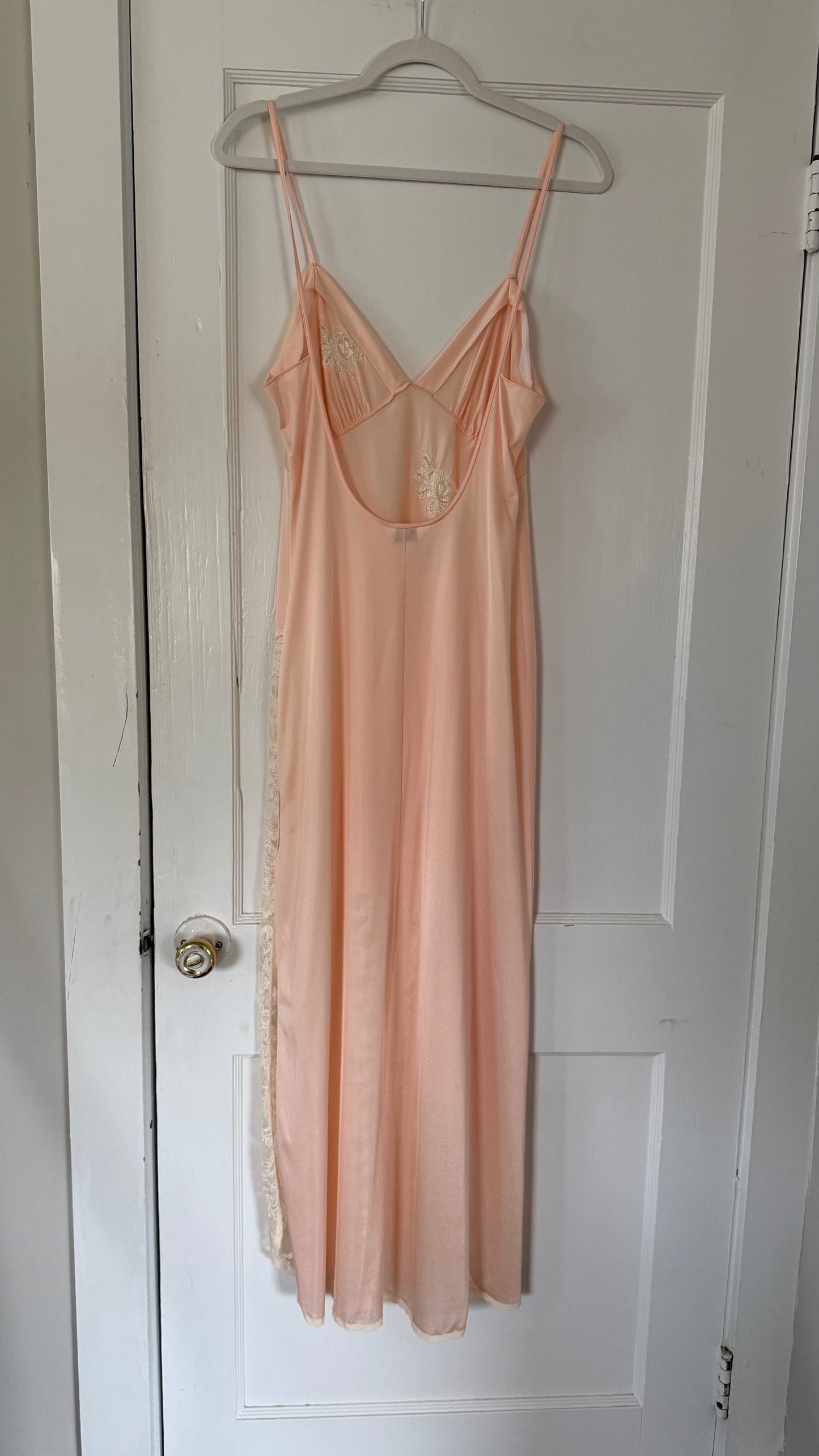Low Back Peachy Pink Slip with Ivory Lace Detail