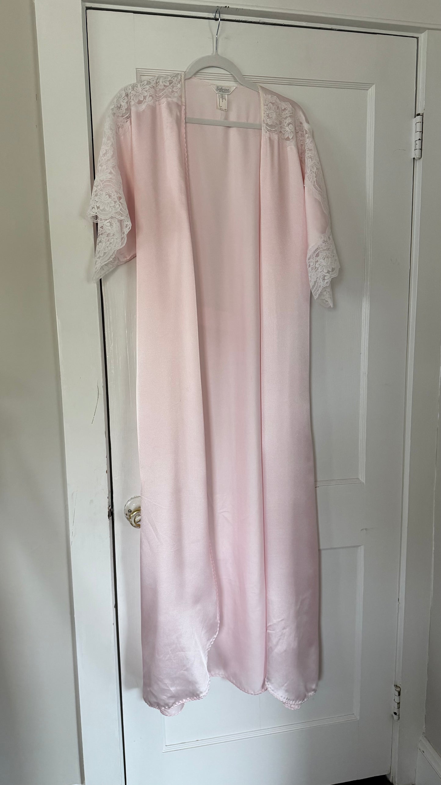 Pink & White Lace Detail Peignoir Set