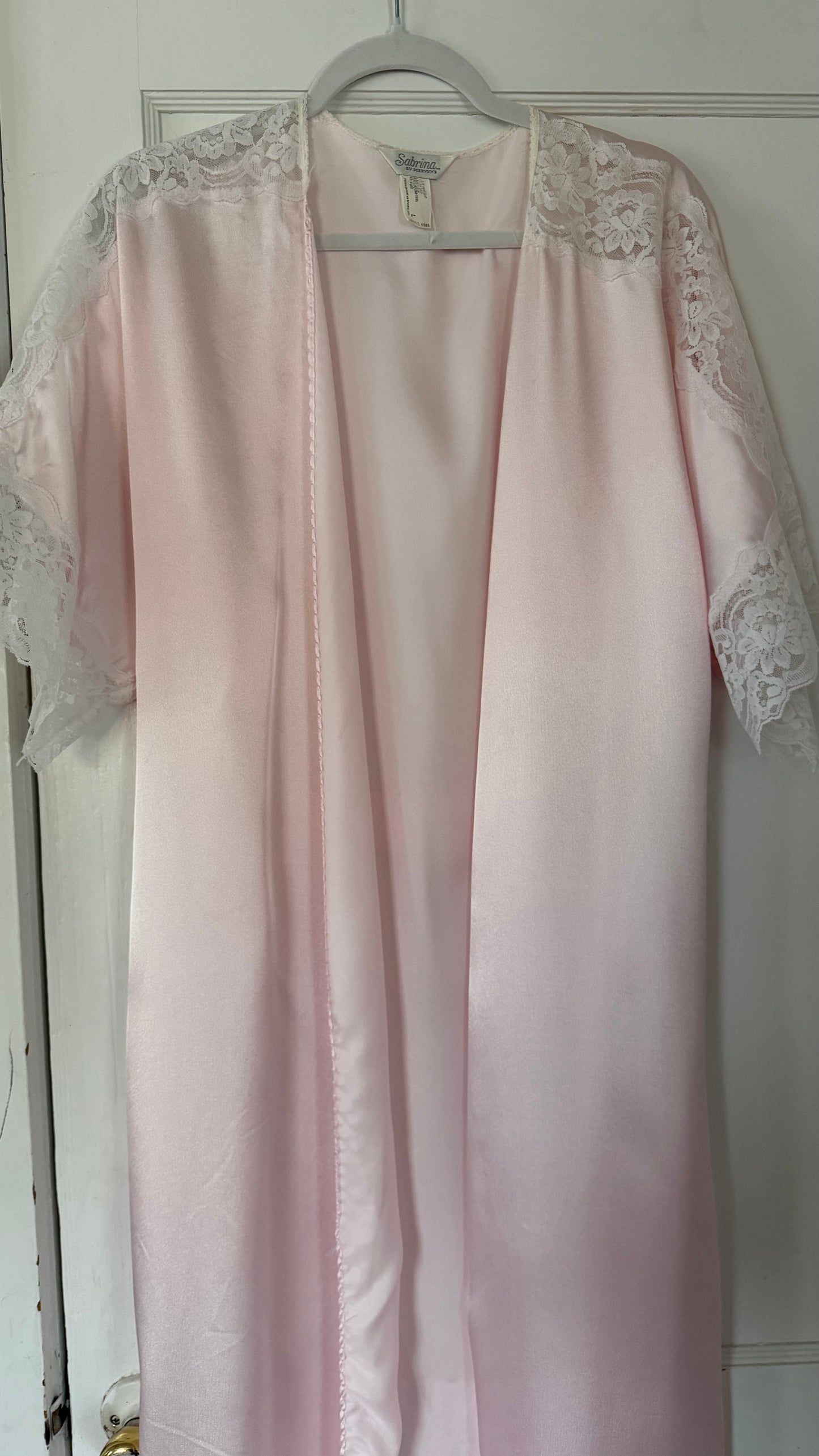 Pink & White Lace Detail Peignoir Set