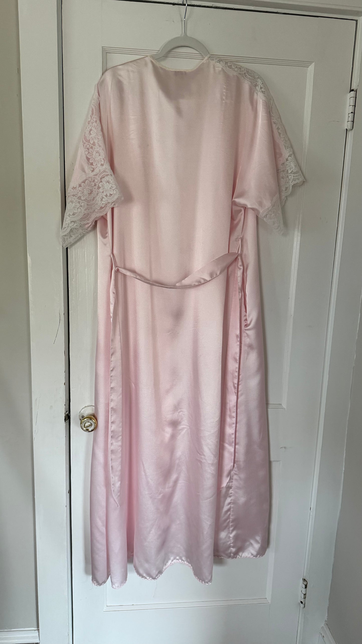 Pink & White Lace Detail Peignoir Set