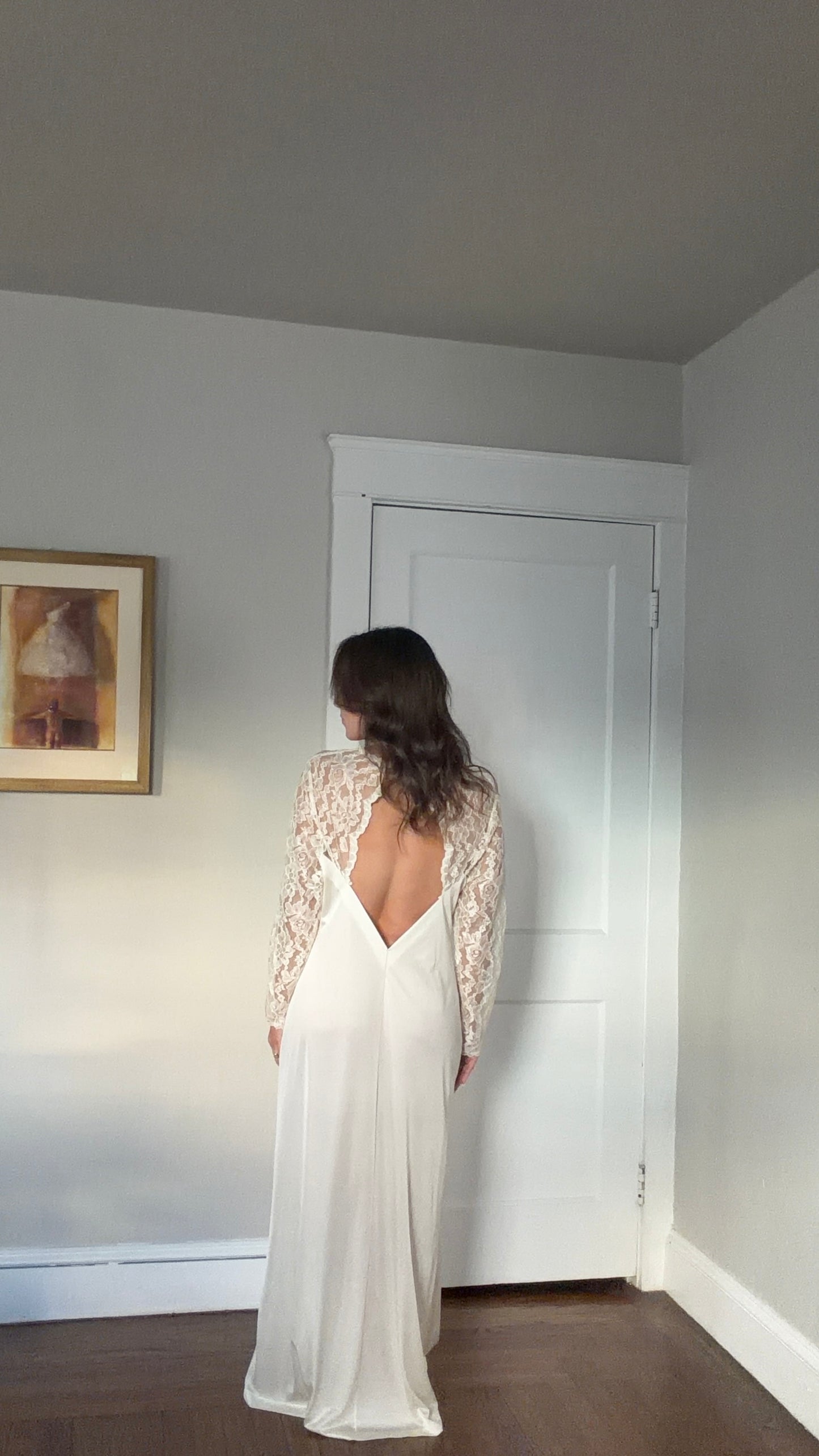 Longsleeve Lace-Detail Open-Back Bridal Slip