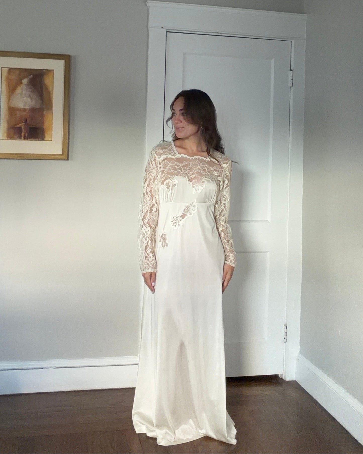 Longsleeve Lace-Detail Open-Back Bridal Slip