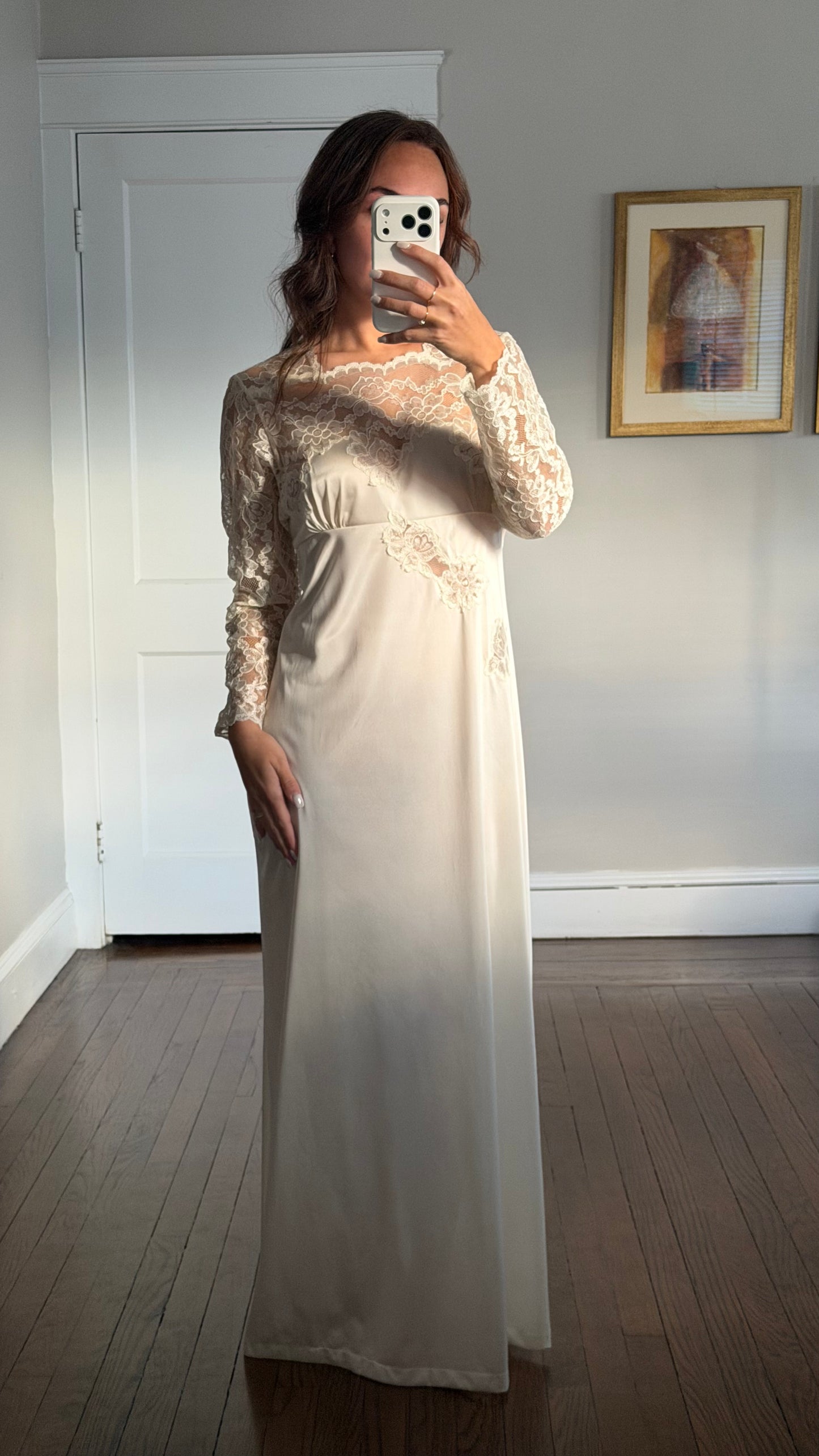 Longsleeve Lace-Detail Open-Back Bridal Slip