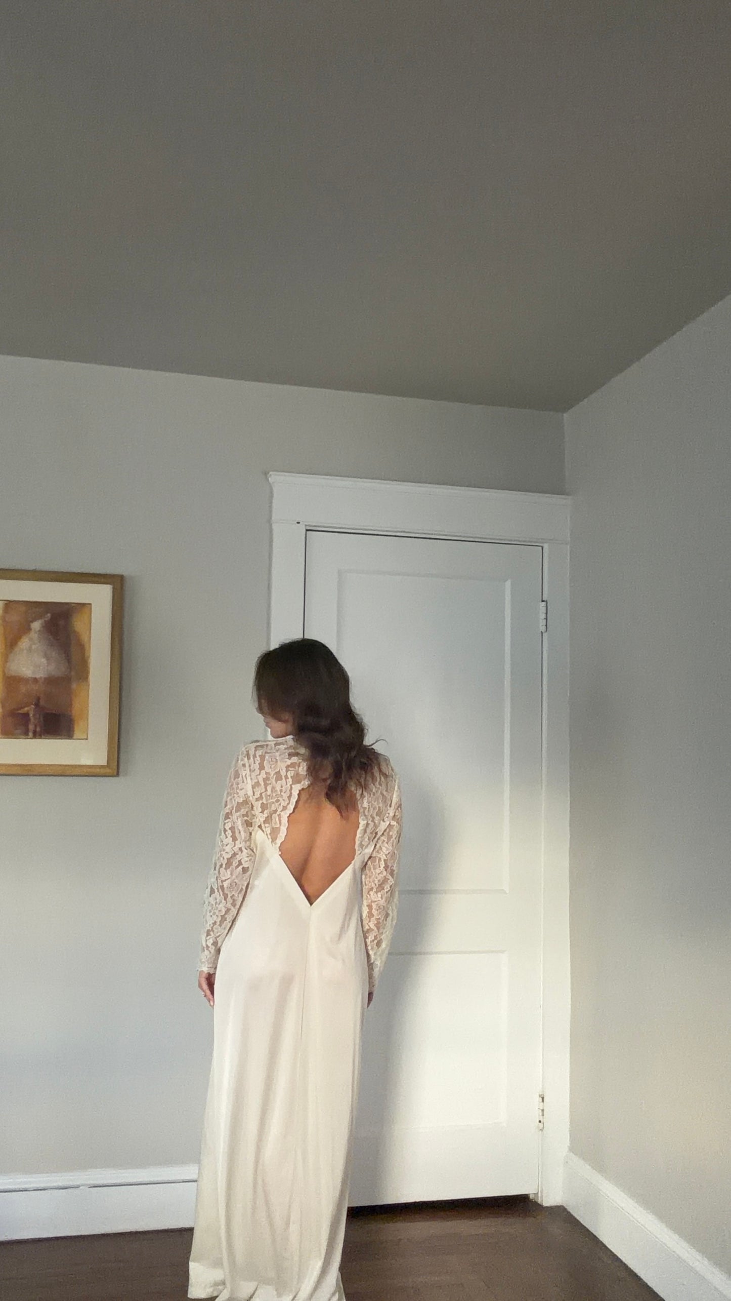 Longsleeve Lace-Detail Open-Back Bridal Slip