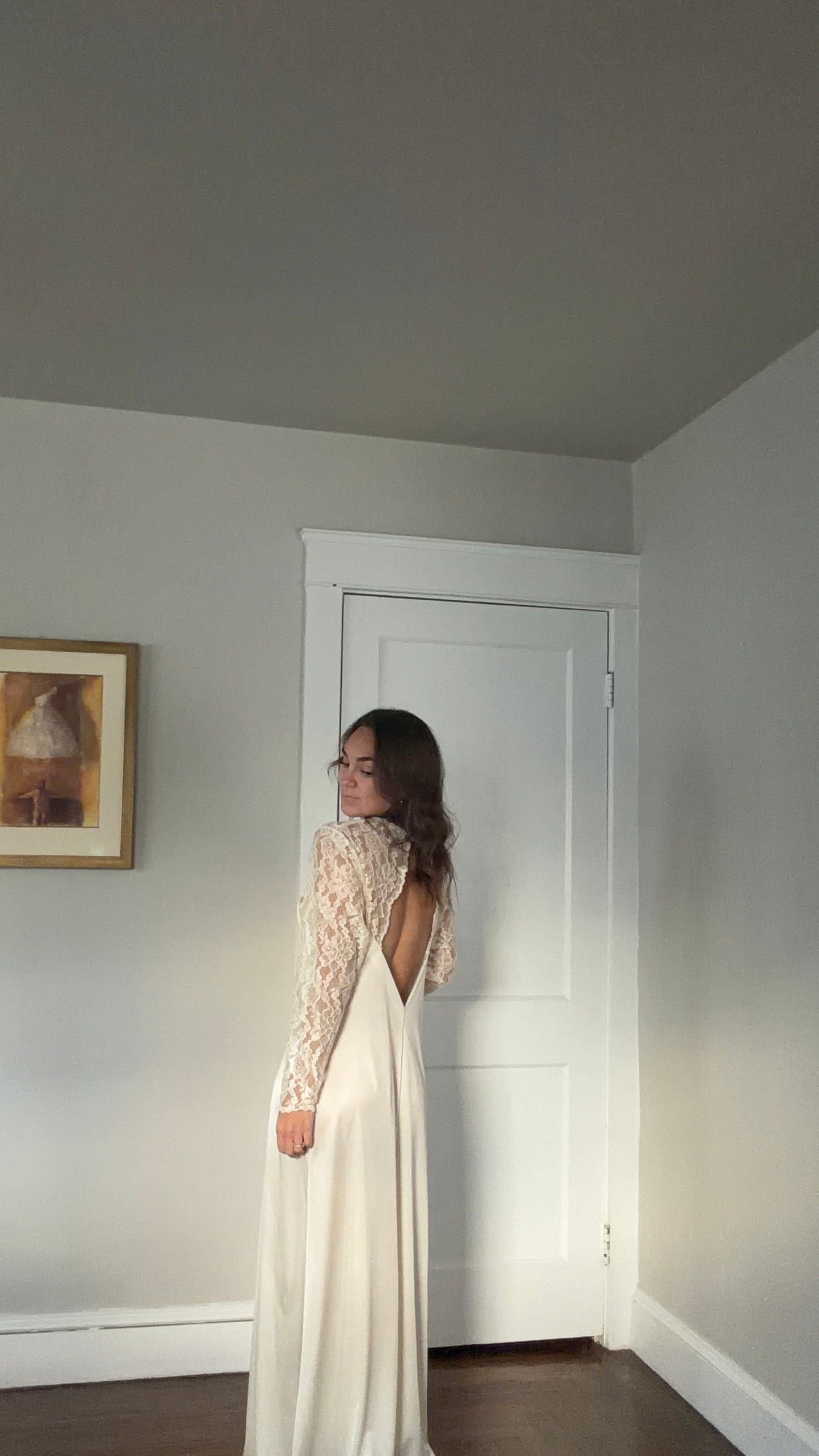 Longsleeve Lace-Detail Open-Back Bridal Slip