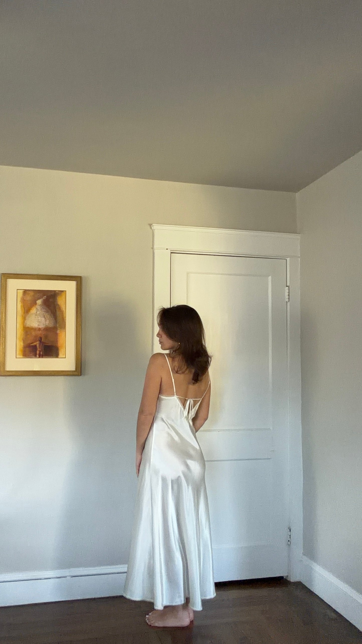 Lace Detail Ivory Slip Dress
