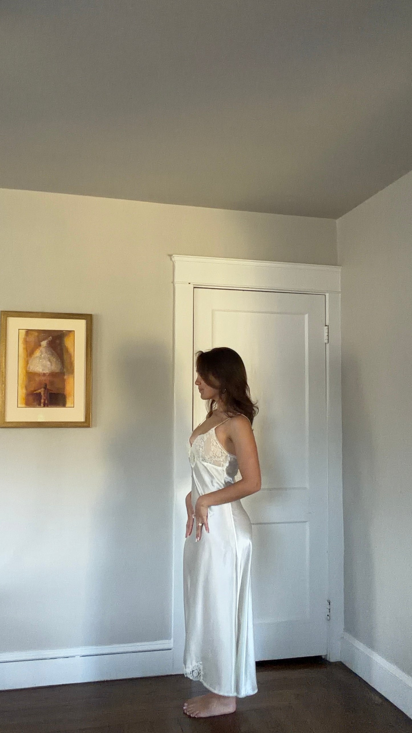 Lace Detail Ivory Slip Dress