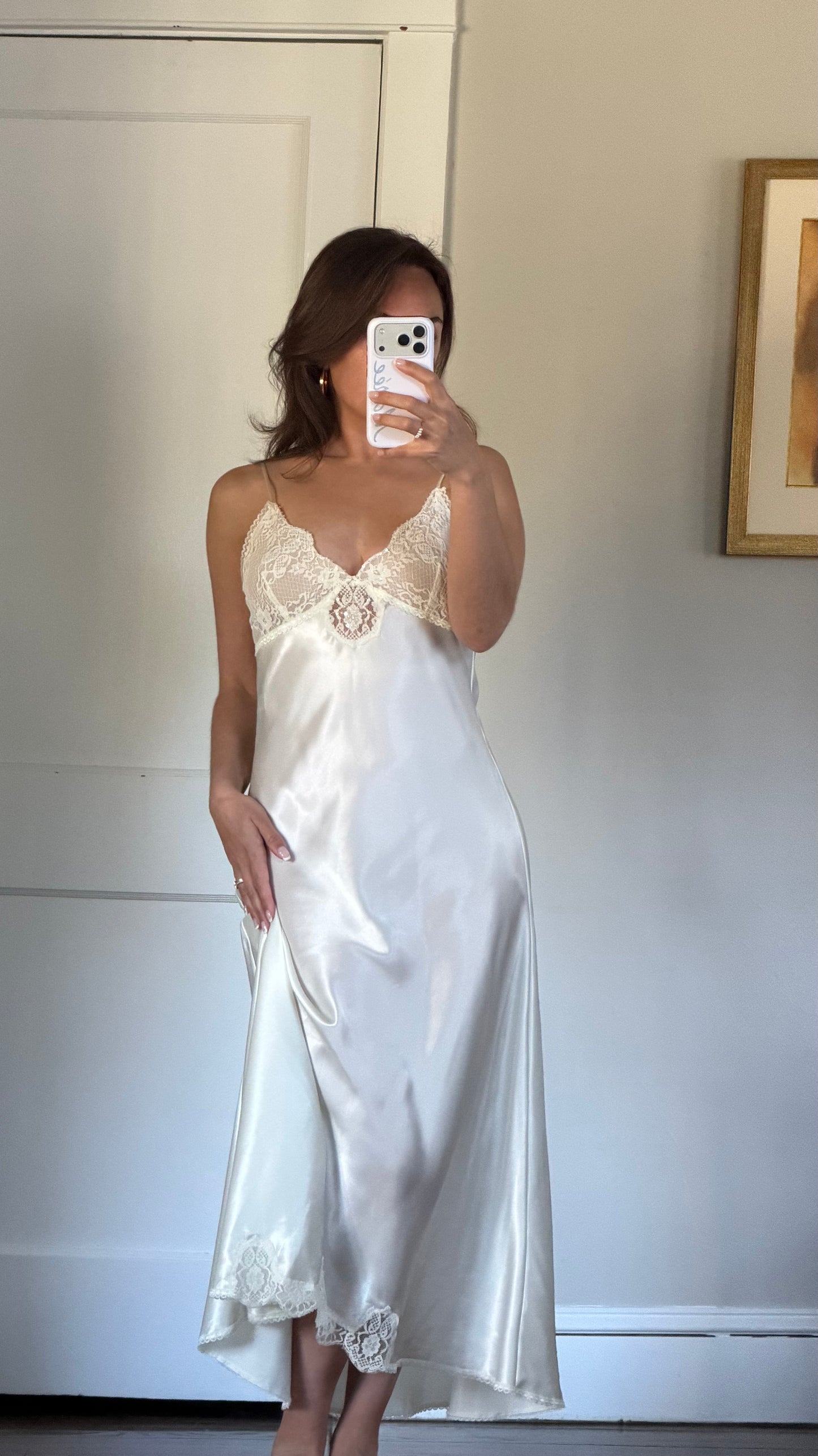 Lace Detail Ivory Slip Dress