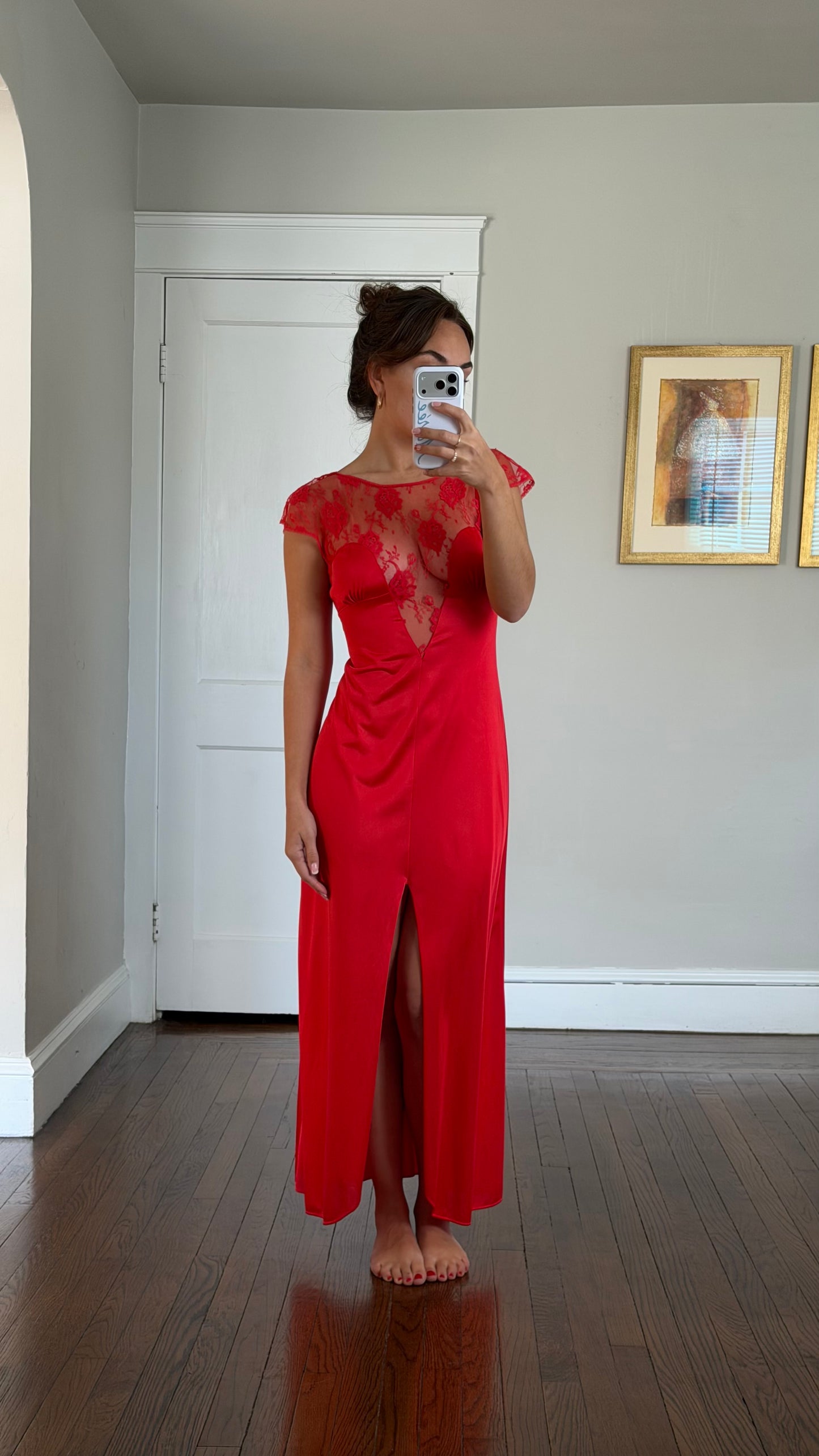 Red Lace Cap Sleeve Low Back Slip