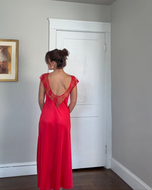 Red Lace Cap Sleeve Low Back Slip