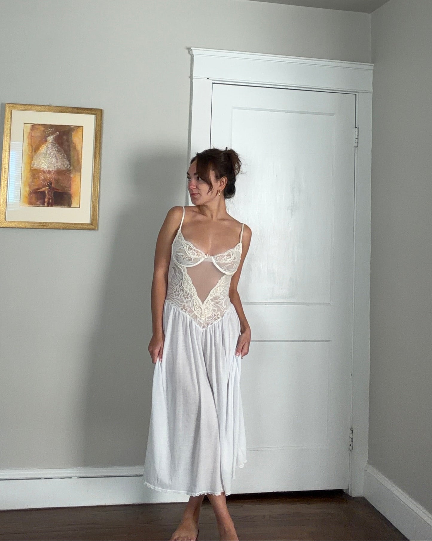 Vintage 90s Victoria’s Secret Mesh-Panel Bridal Slip