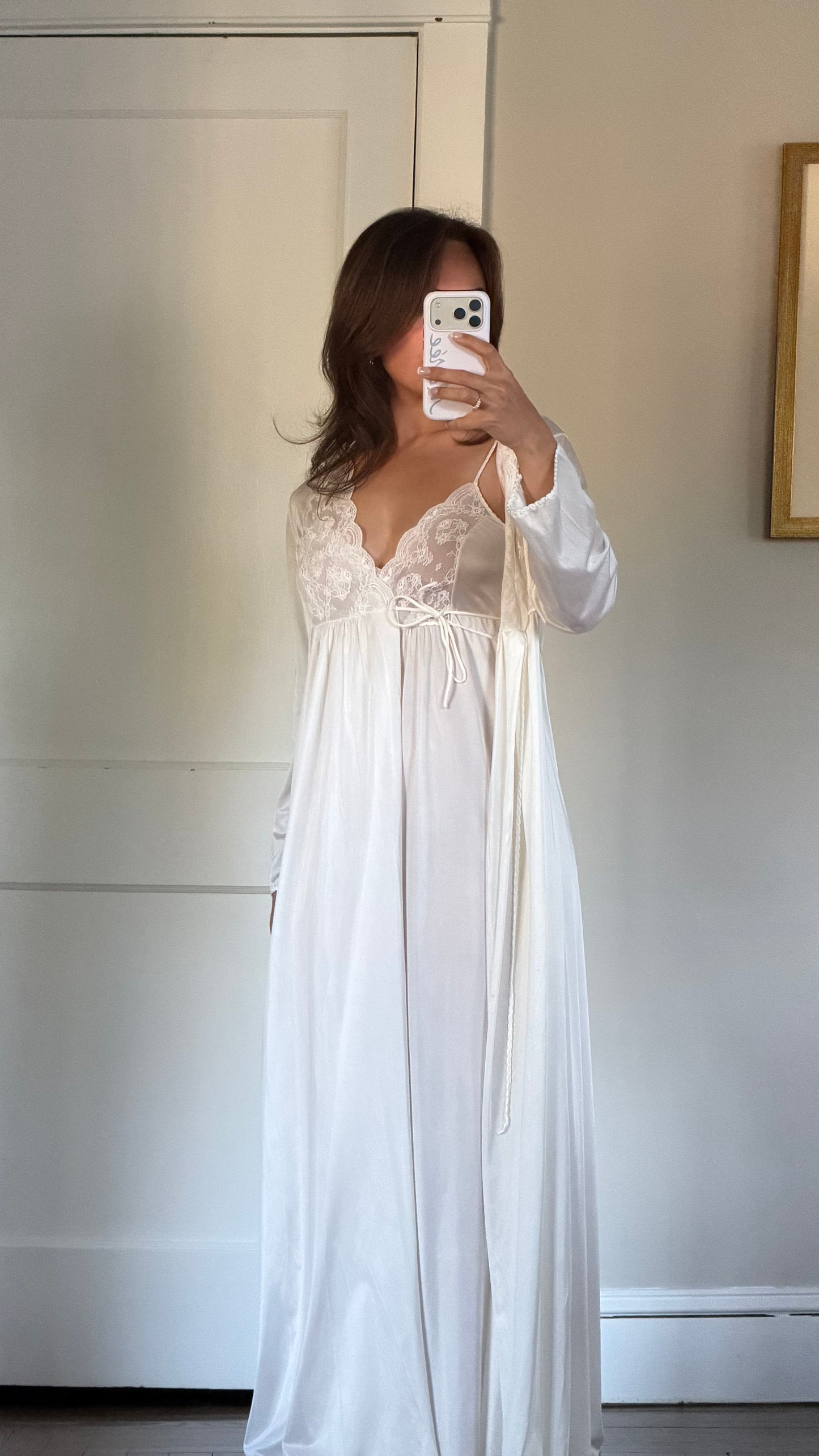 Tie-Back Slip & Longsleeve Robe Peignoir Set
