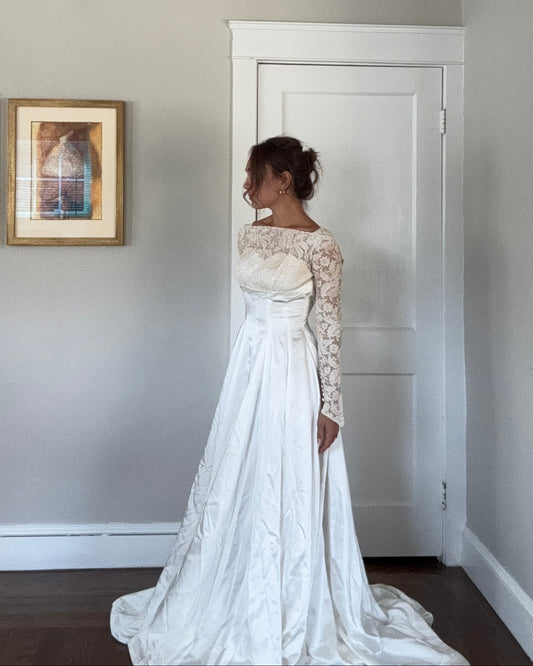 1940s Long Sleeve Lace Wedding Gown