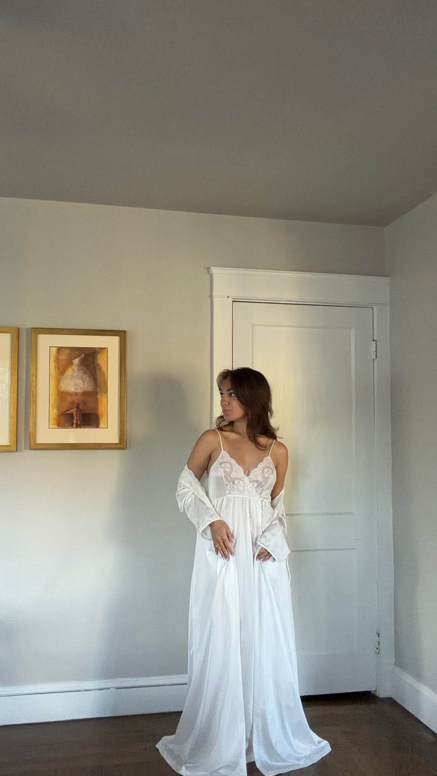 Tie-Back Slip & Longsleeve Robe Peignoir Set