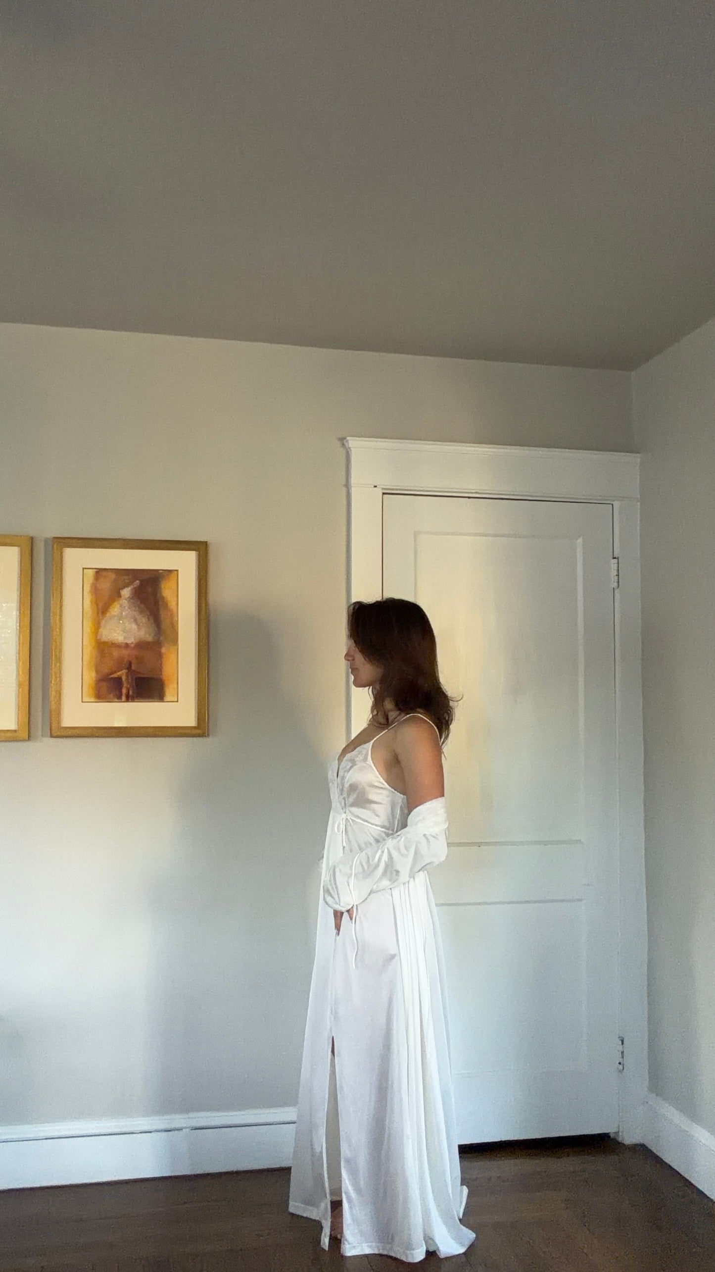 Tie-Back Slip & Longsleeve Robe Peignoir Set