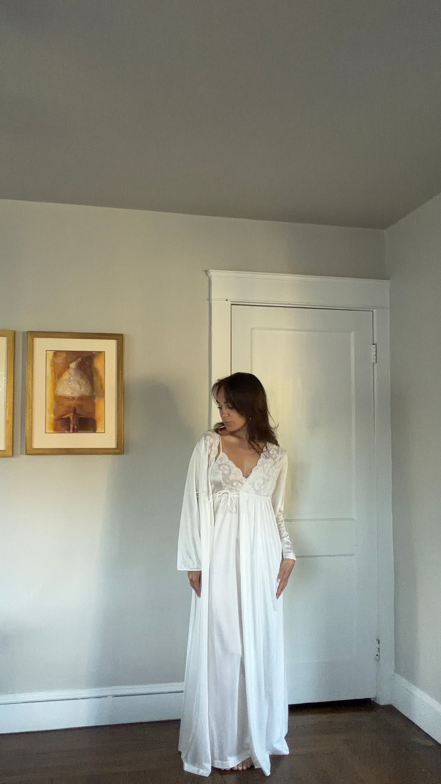 Tie-Back Slip & Longsleeve Robe Peignoir Set