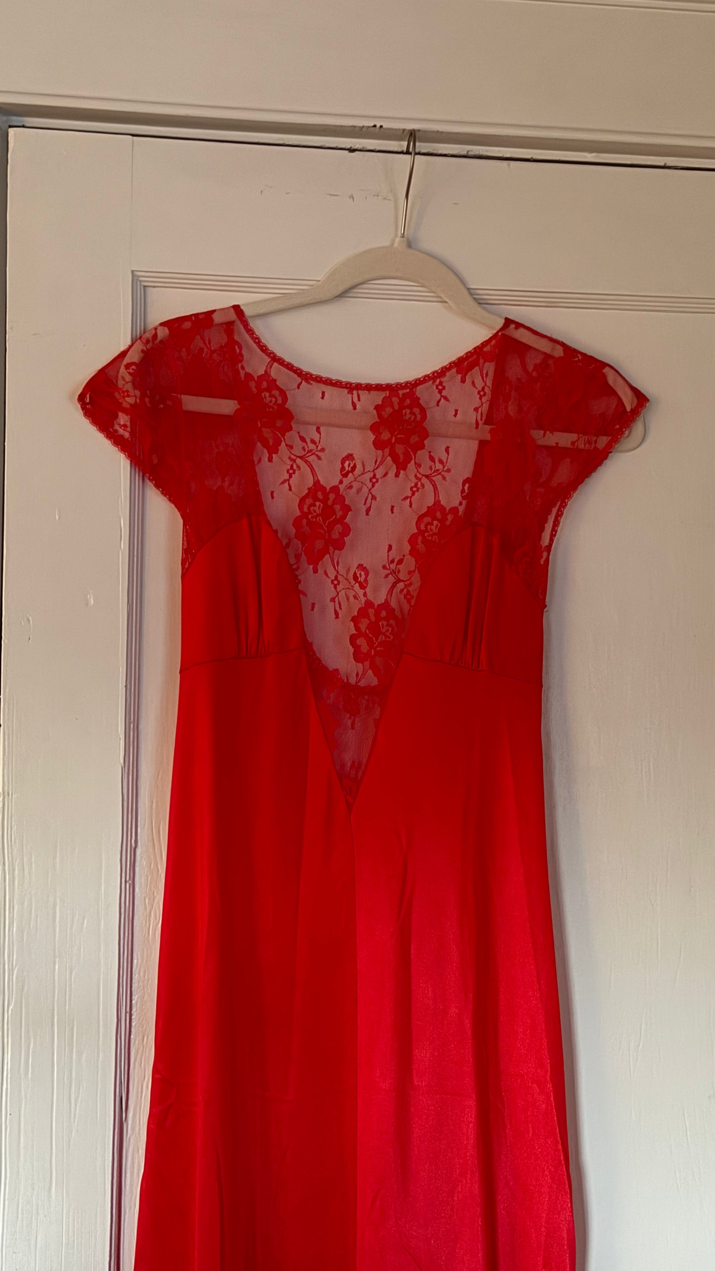 Red Lace Cap Sleeve Low Back Slip