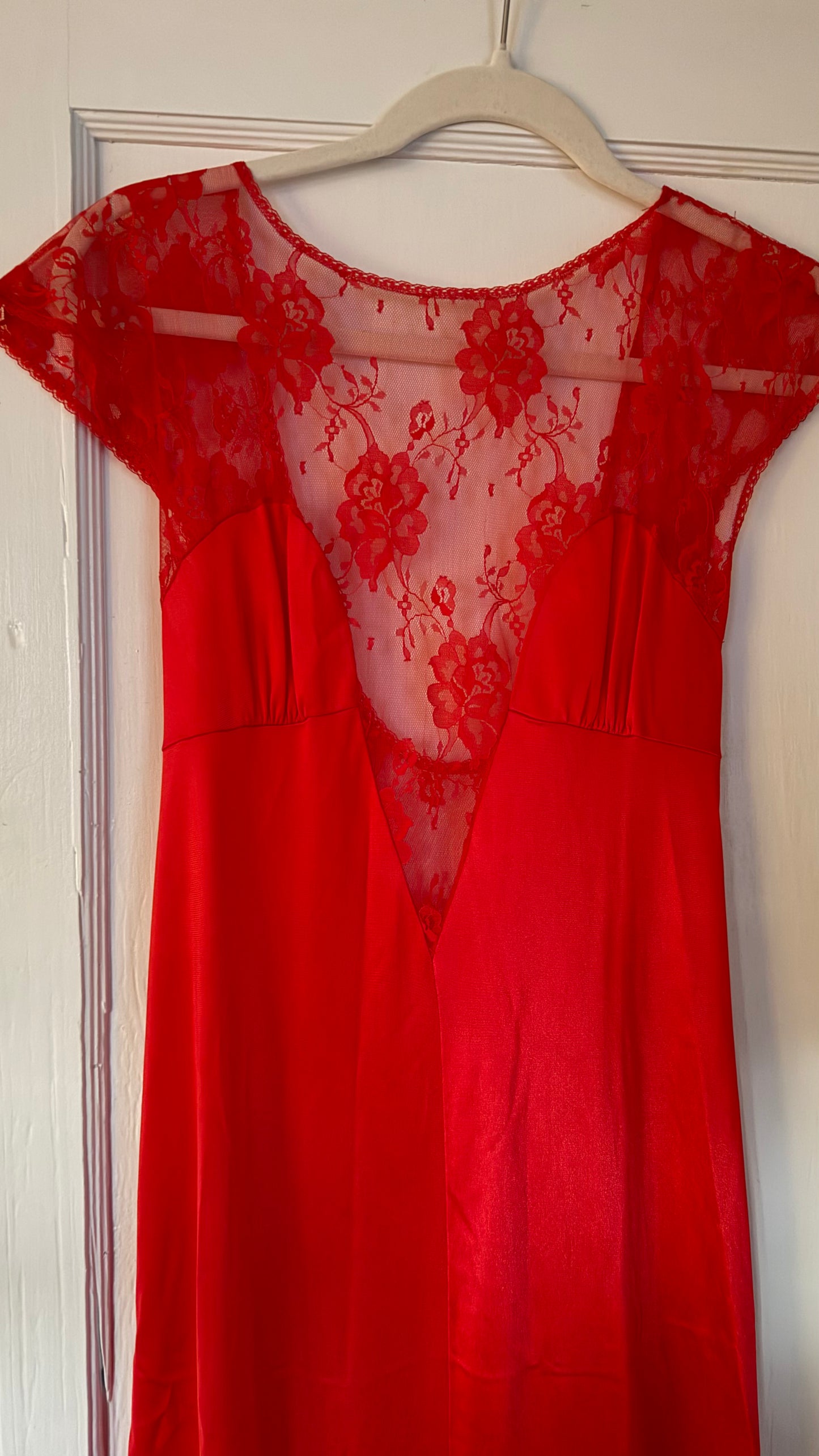 Red Lace Cap Sleeve Low Back Slip