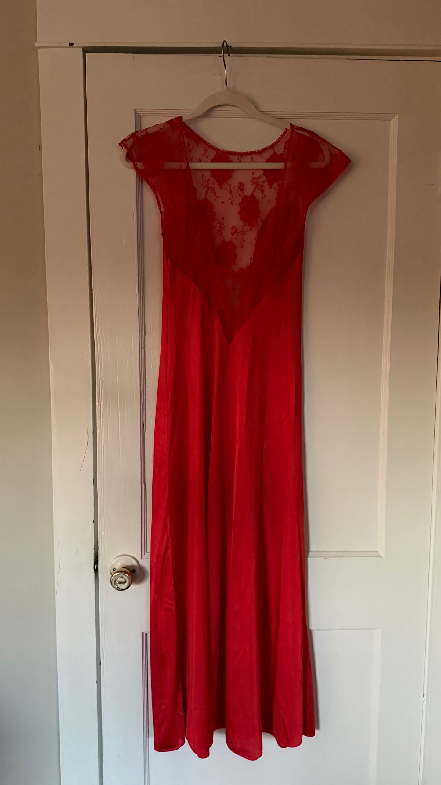 Red Lace Cap Sleeve Low Back Slip
