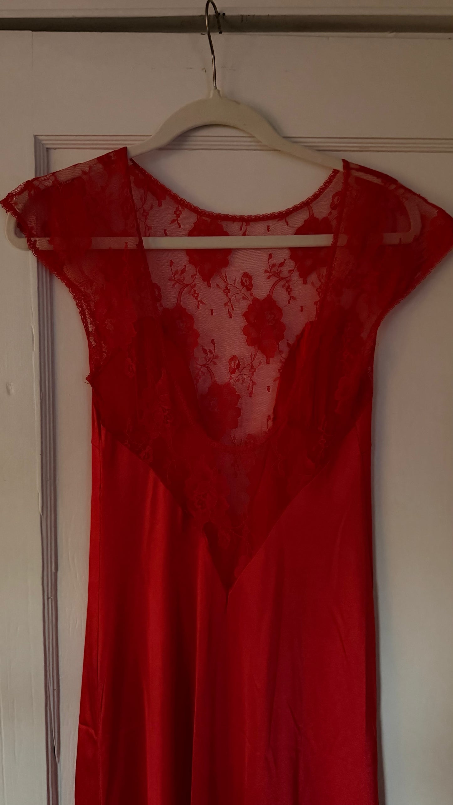 Red Lace Cap Sleeve Low Back Slip