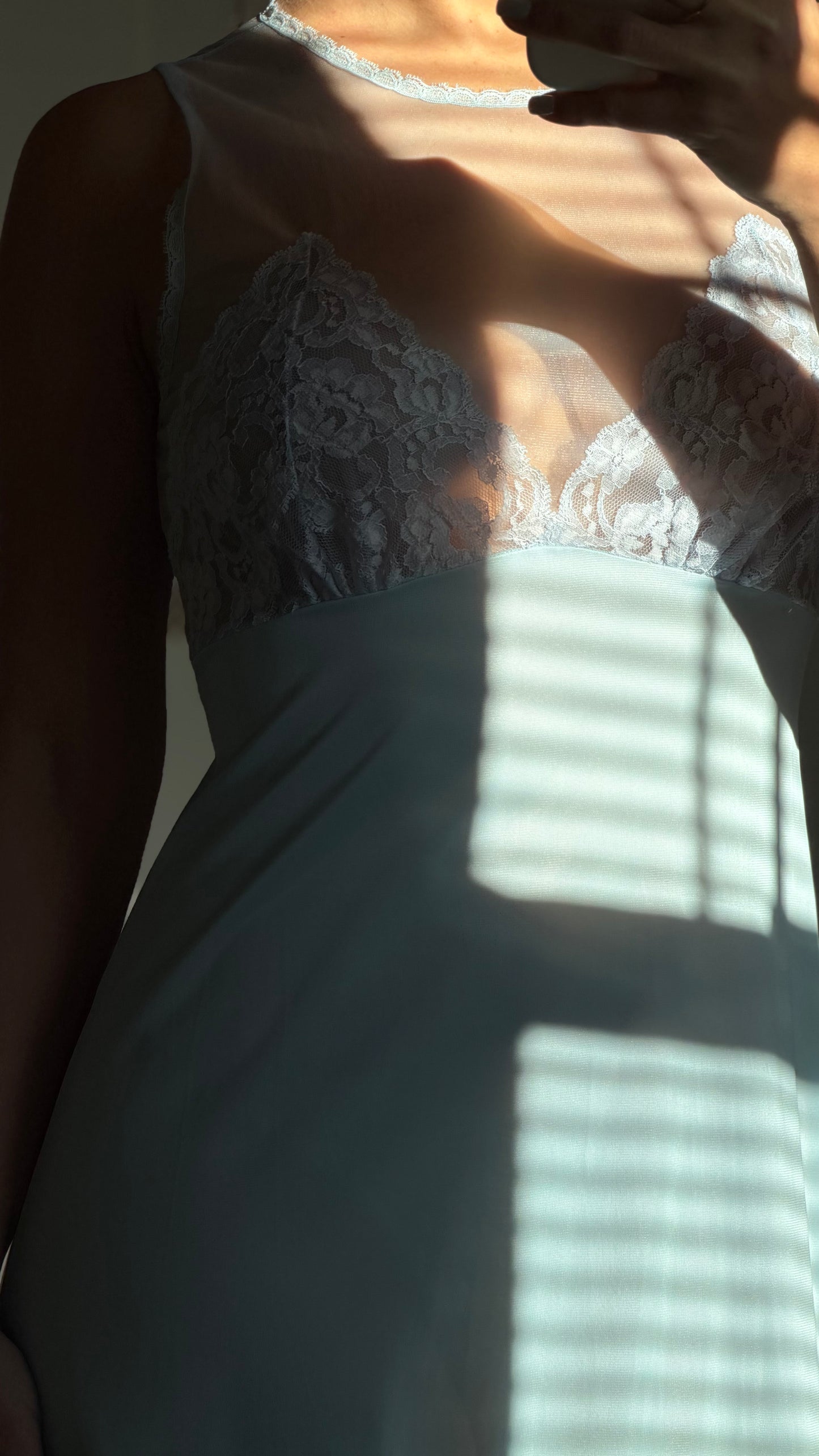 Rare Sky Blue & Lavender Lace-Bodice Maxi Slip