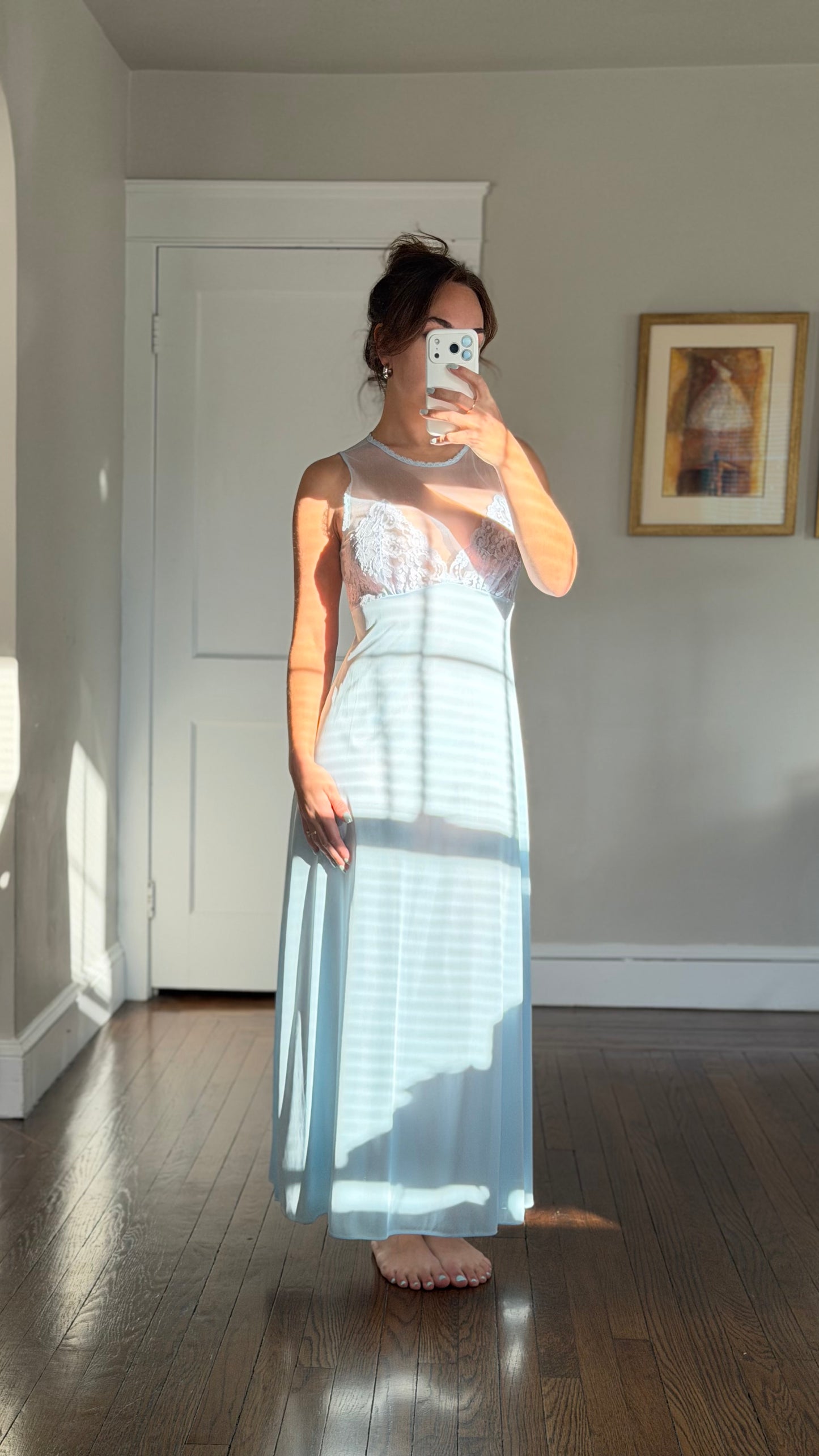 Rare Sky Blue & Lavender Lace-Bodice Maxi Slip
