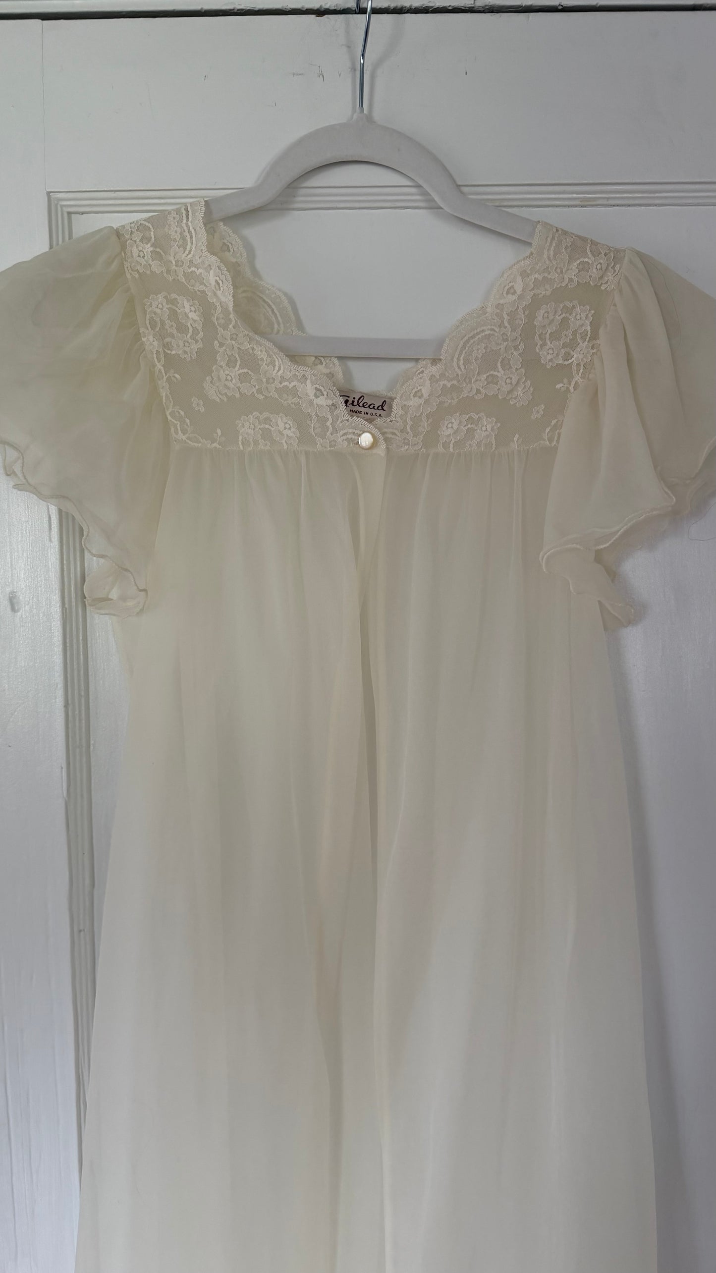 Tie-Back Slip & Chiffon Overlay Peignoir Set - Cream