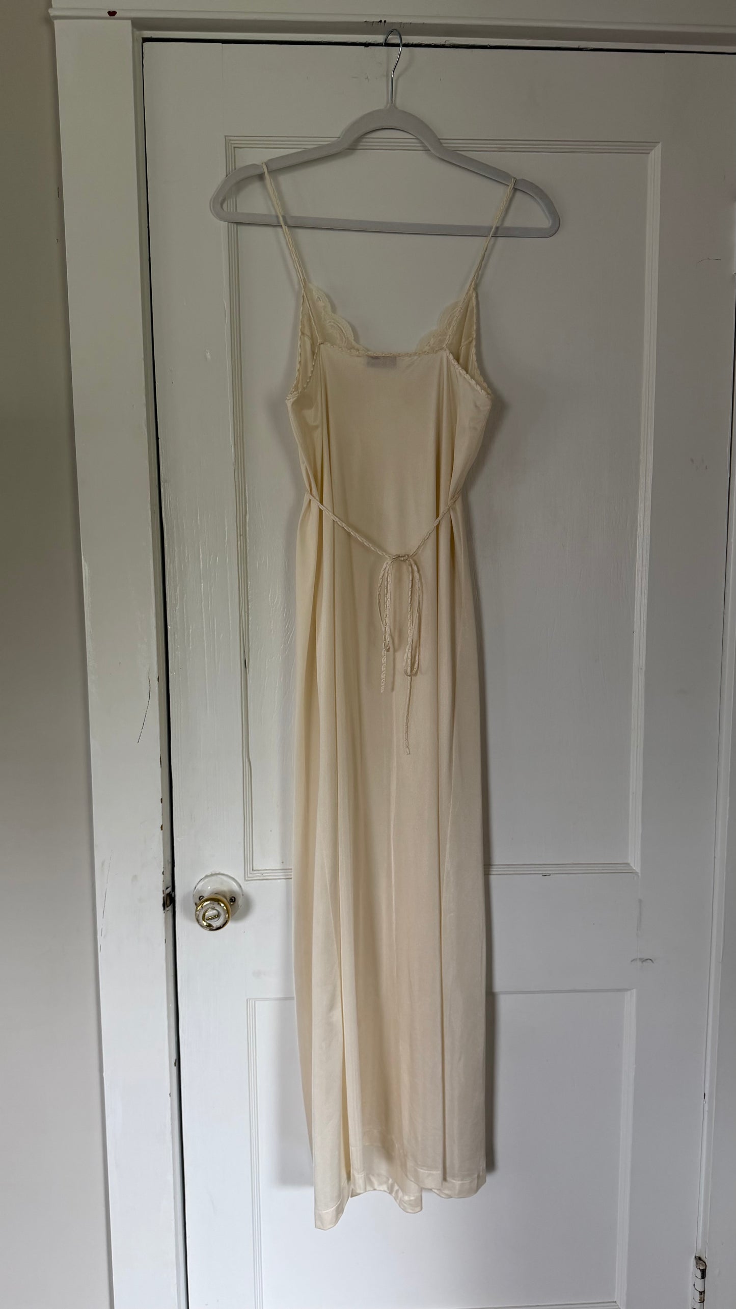 Tie-Back Slip & Chiffon Overlay Peignoir Set - Cream