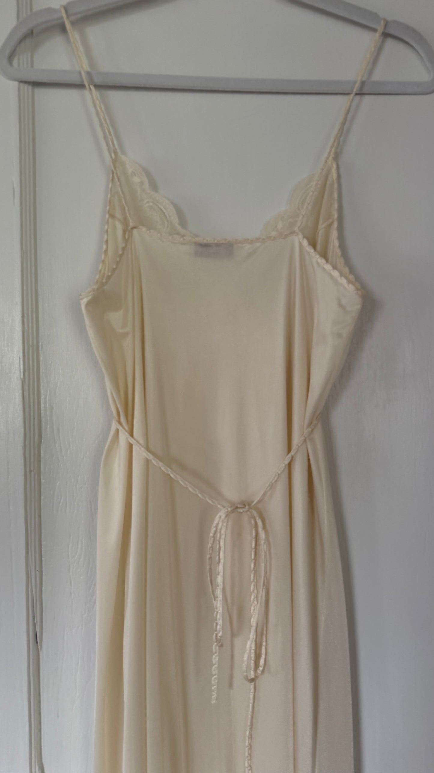 Tie-Back Slip & Chiffon Overlay Peignoir Set - Cream