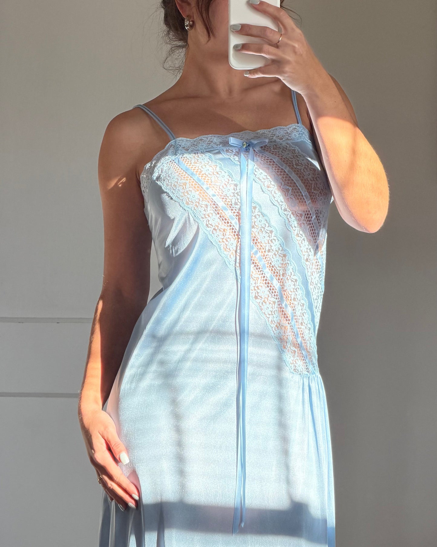 Bow Ribbon & Lace Blue Slip