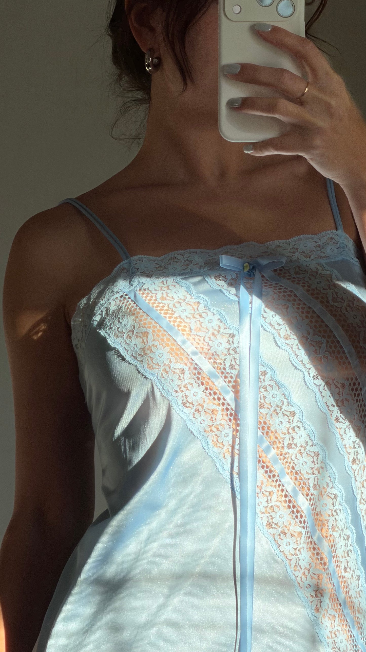Bow Ribbon & Lace Blue Slip