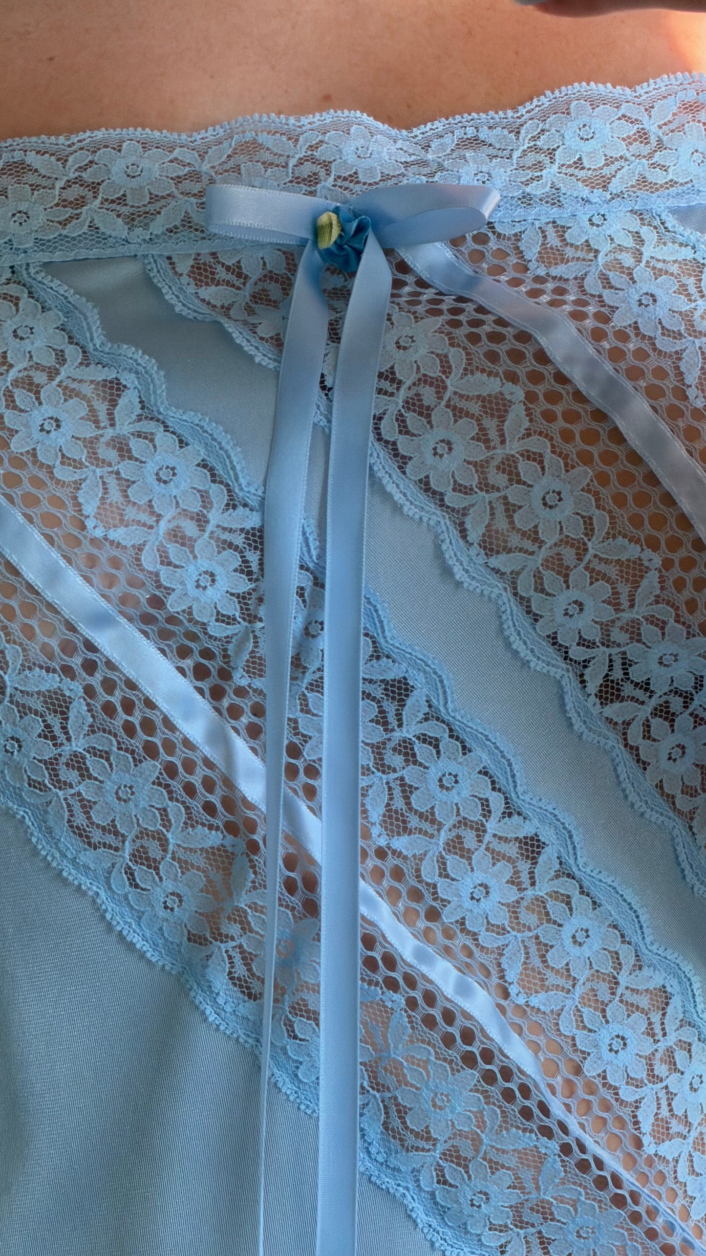 Bow Ribbon & Lace Blue Slip