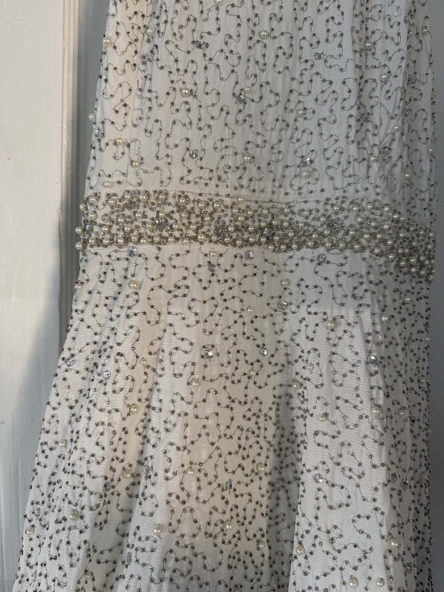 Vintage Venus Couture Beaded Halter Dress with Pearl & Crystal Detail