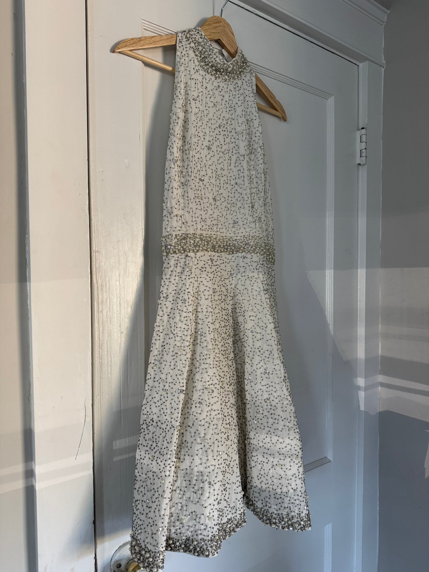 Vintage Venus Couture Beaded Halter Dress with Pearl & Crystal Detail